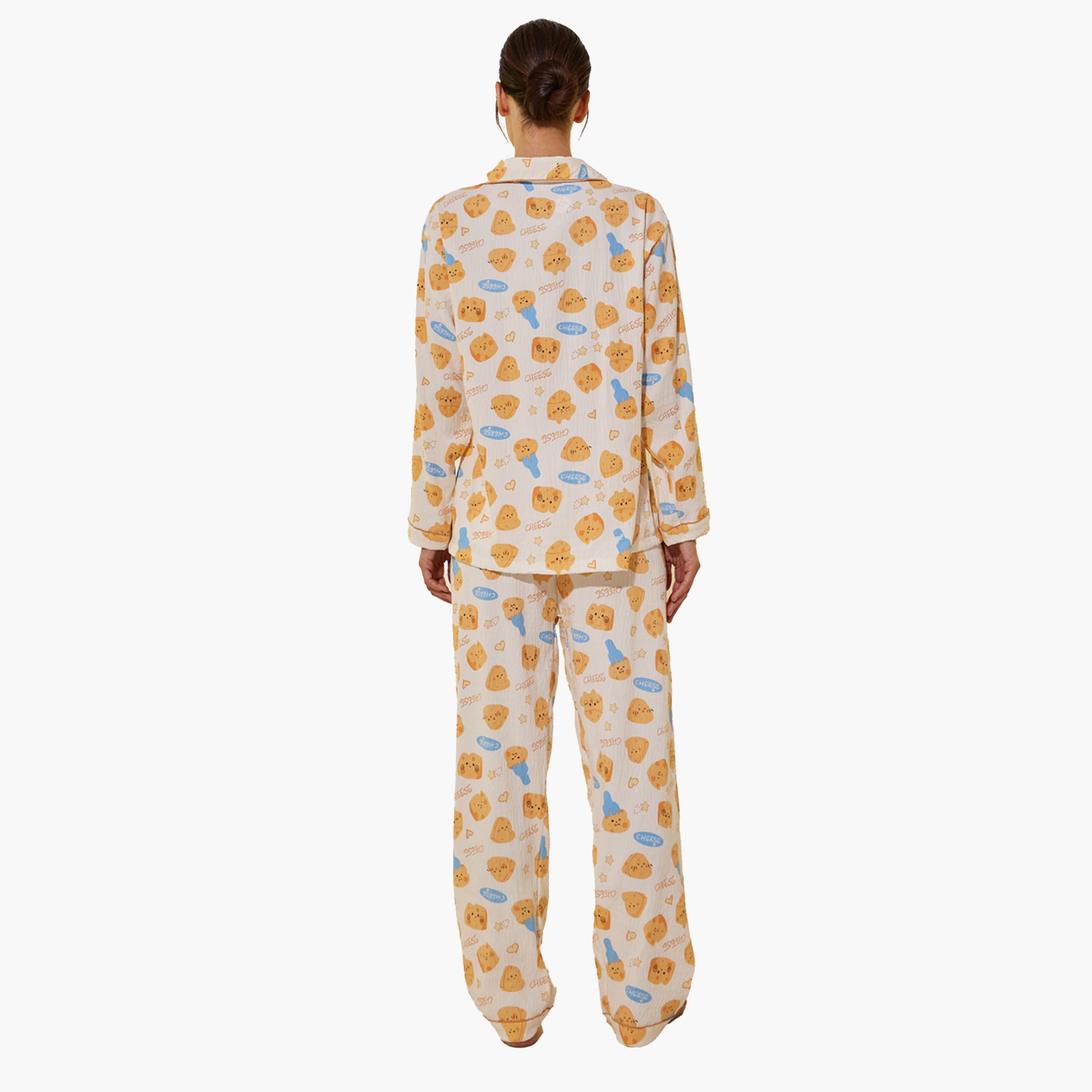 ستايلي-  بيجاما وتوب بأكمام طويلة مطبوع بالكامل-women-clothing-nightwear-pyjamas-longsets-image-5