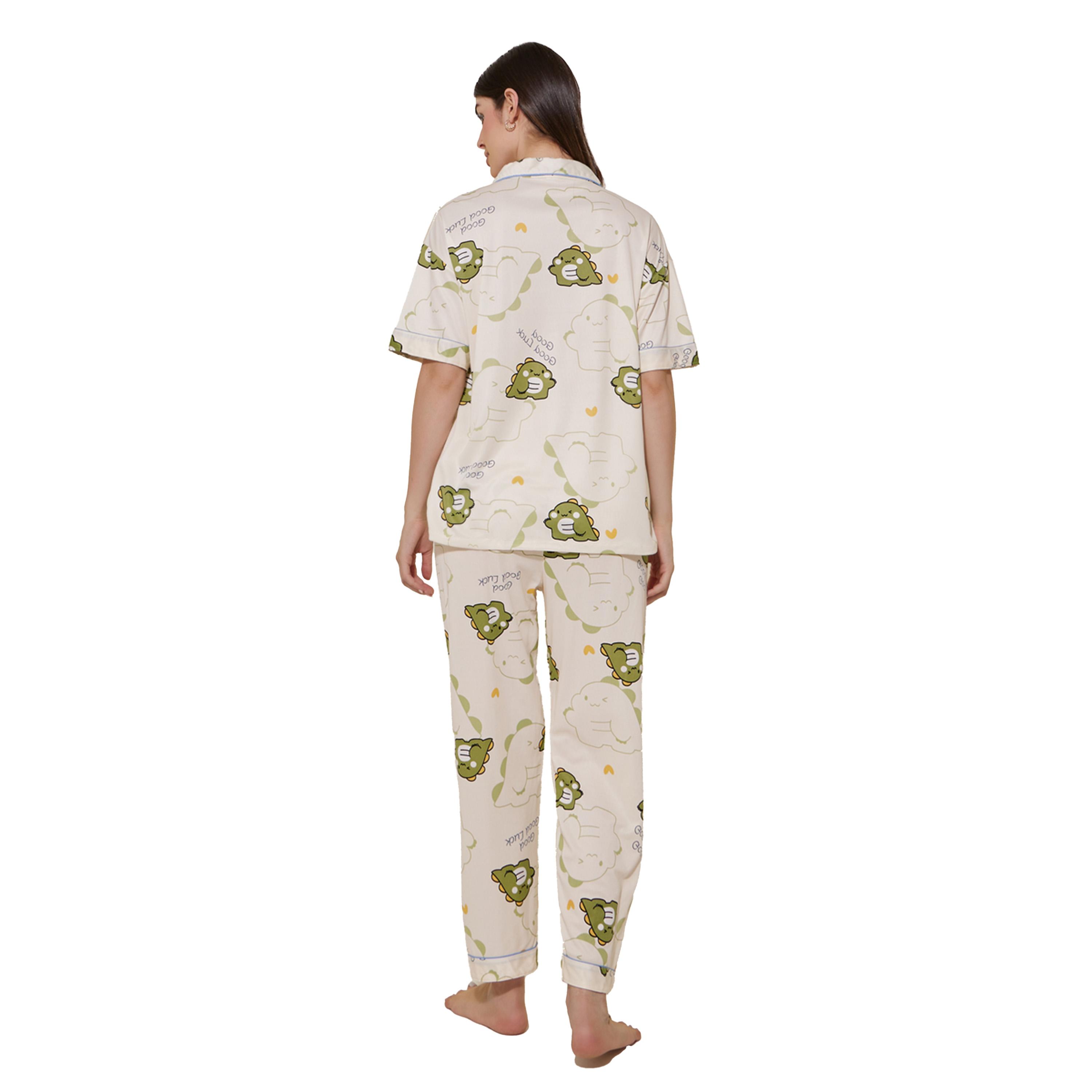 ستايلي - طقم قميص وشورت وبيجامة بطبعة ديناصور-women-clothing-nightwear-pyjamas-longsets-image-5