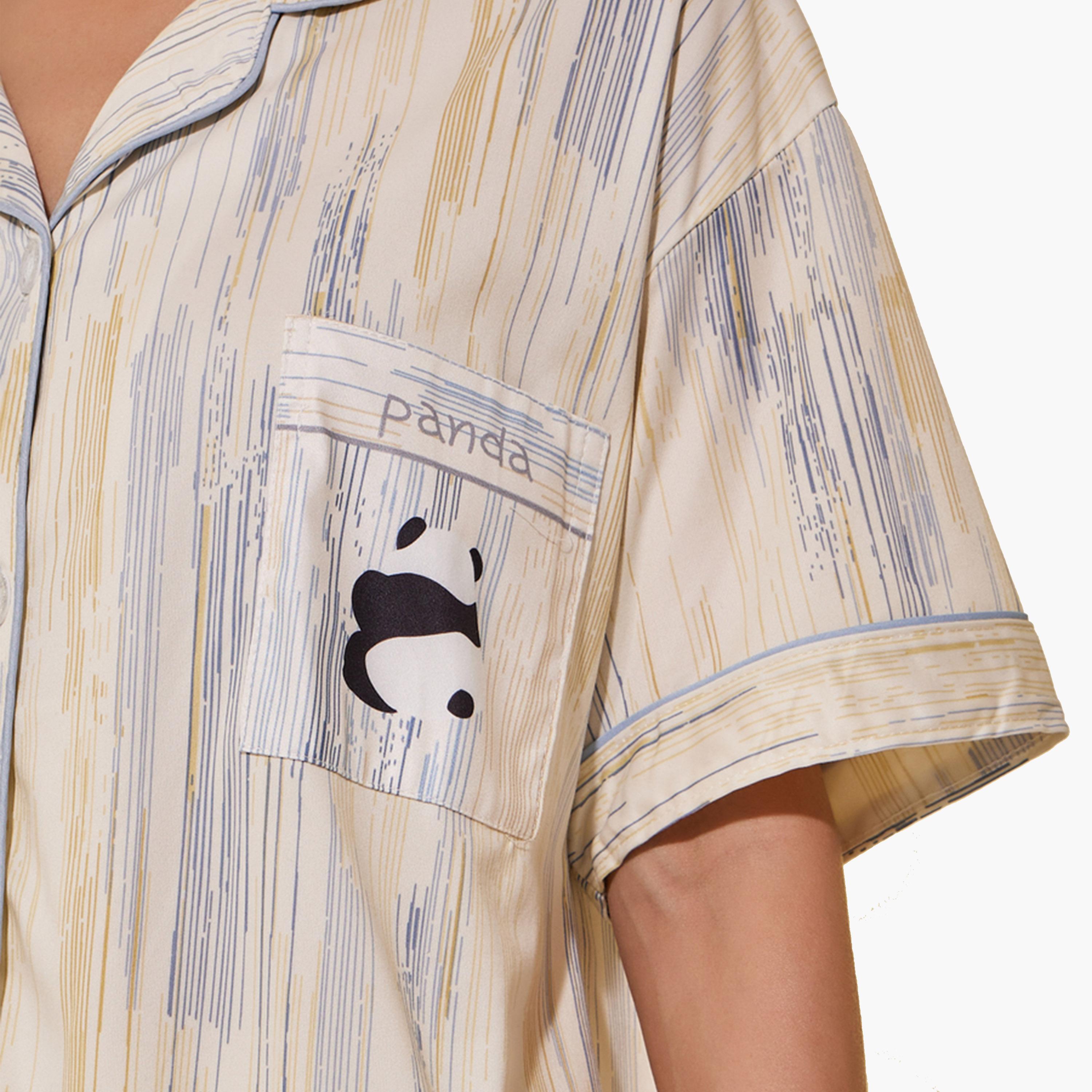 Styli Panda Print Pocket Shirt, Shorts and Pyjama Set-women-clothing-nightwear-pyjamas-longsets-image-3