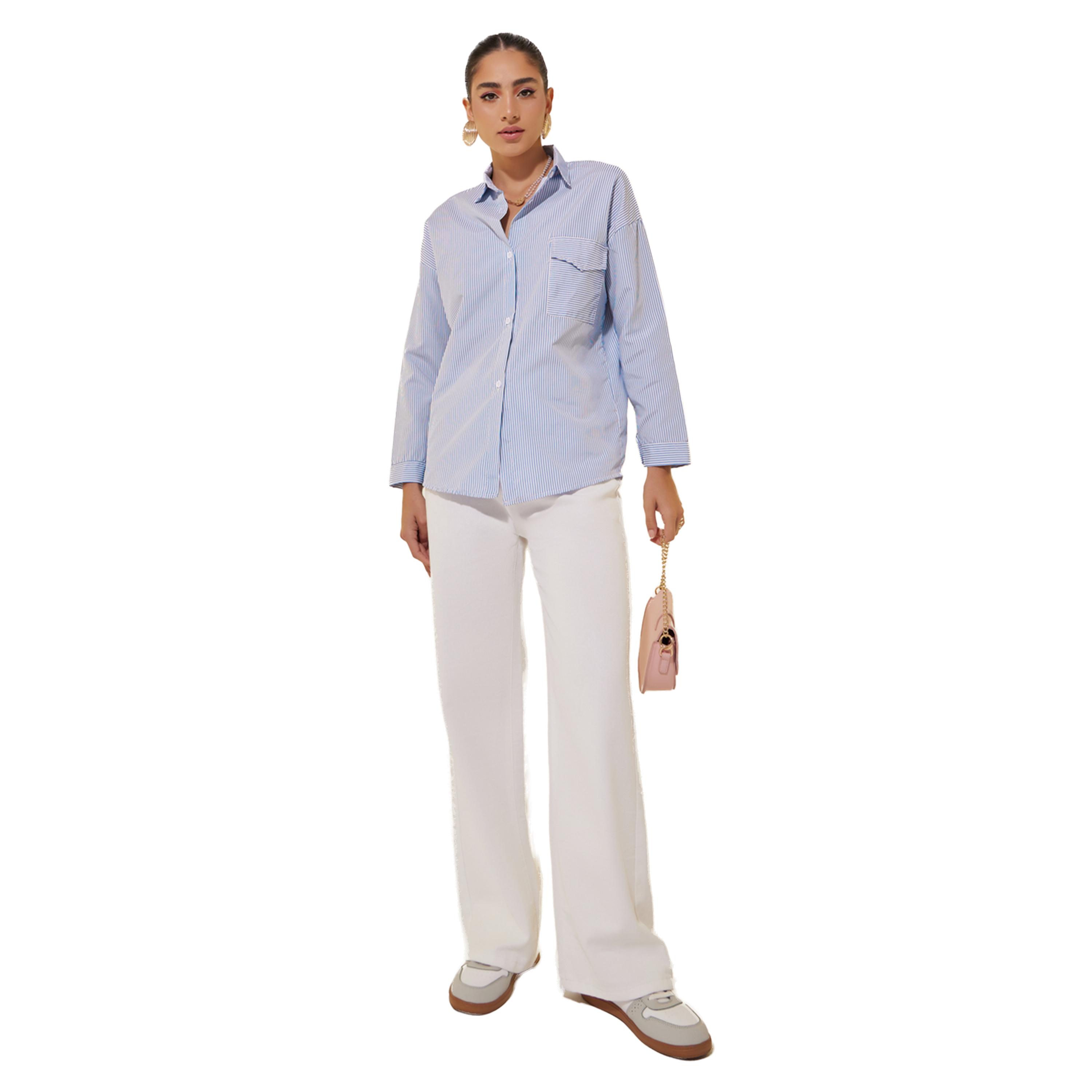 ستايلي -   قميص مخطط بجيوب وقصة مريحة-women-clothing-shirtsandblouses-shirts-image-2