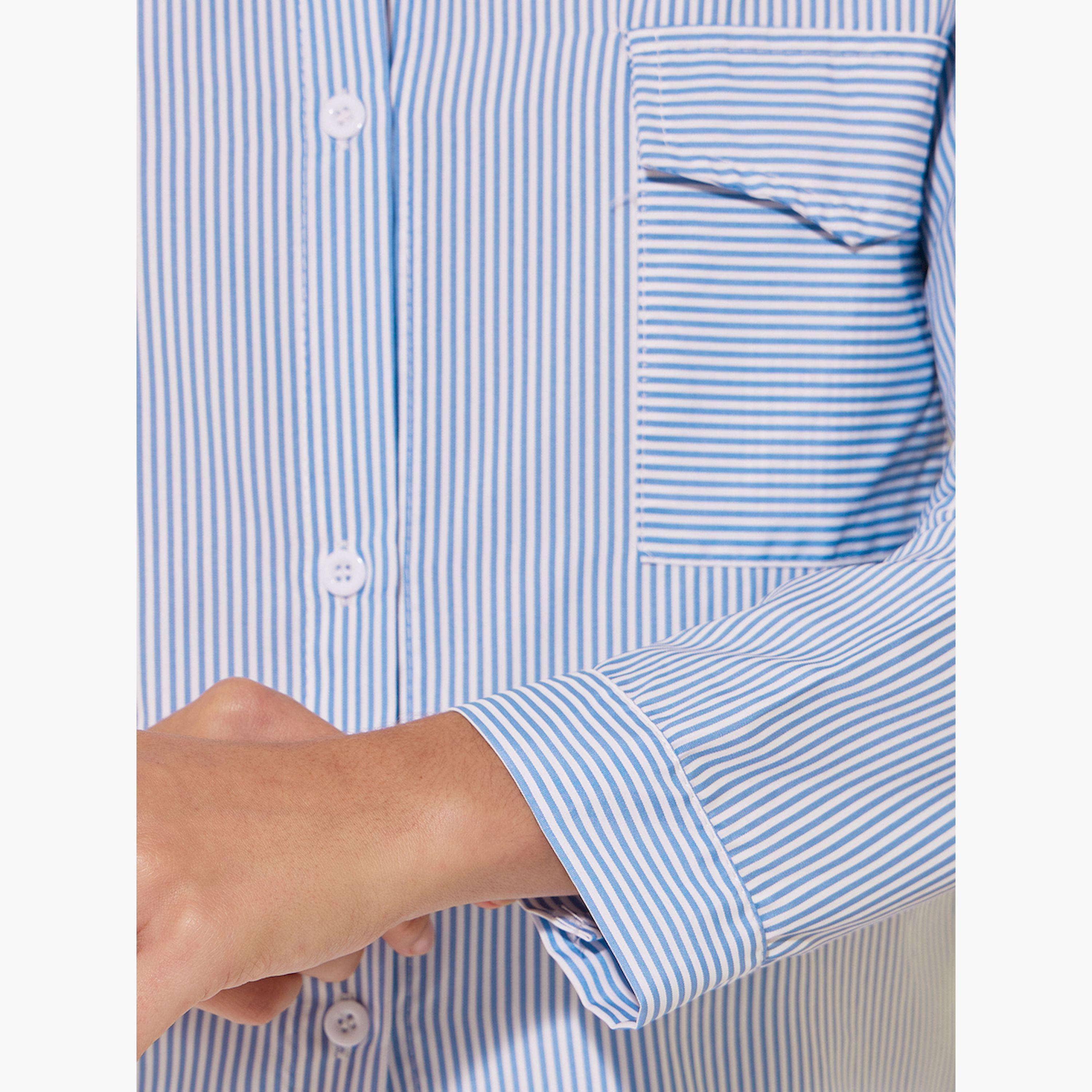 ستايلي -   قميص مخطط بجيوب وقصة مريحة-women-clothing-shirtsandblouses-shirts-image-3
