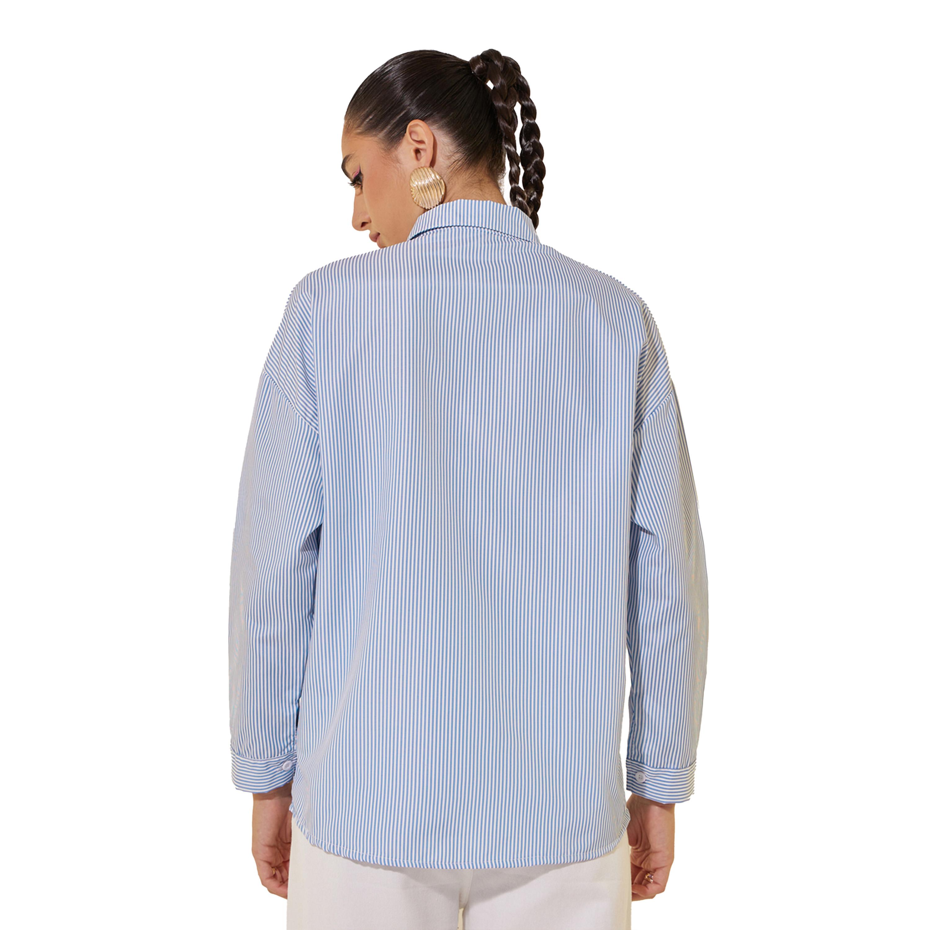 ستايلي -   قميص مخطط بجيوب وقصة مريحة-women-clothing-shirtsandblouses-shirts-image-4