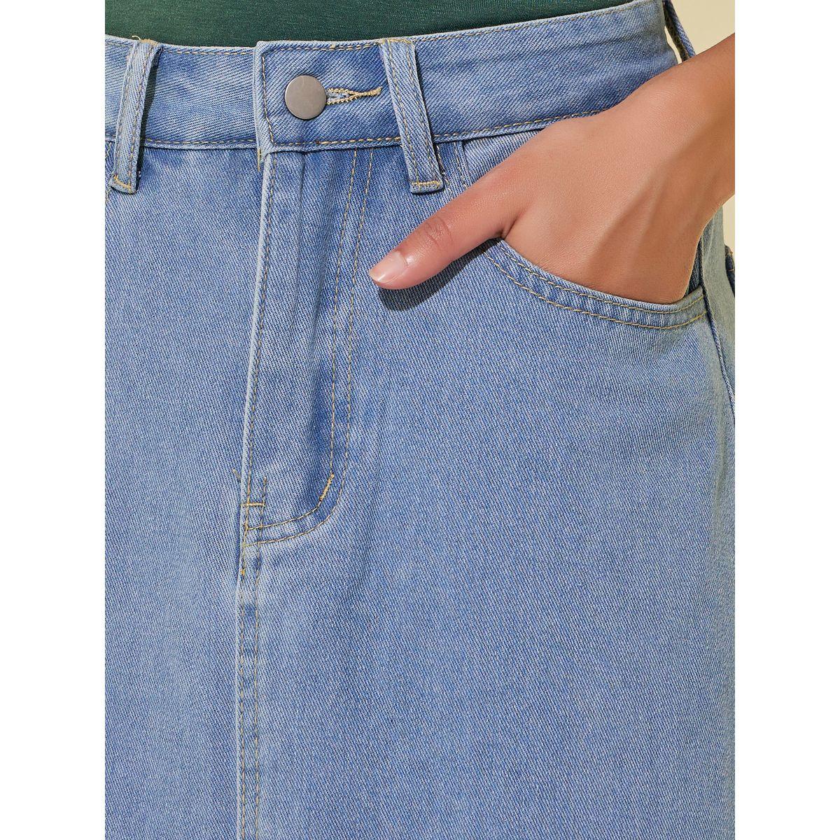 تنورة طويلة دنيم سادة بفتحات حزام-women-clothing-bottoms-skirts-image-2