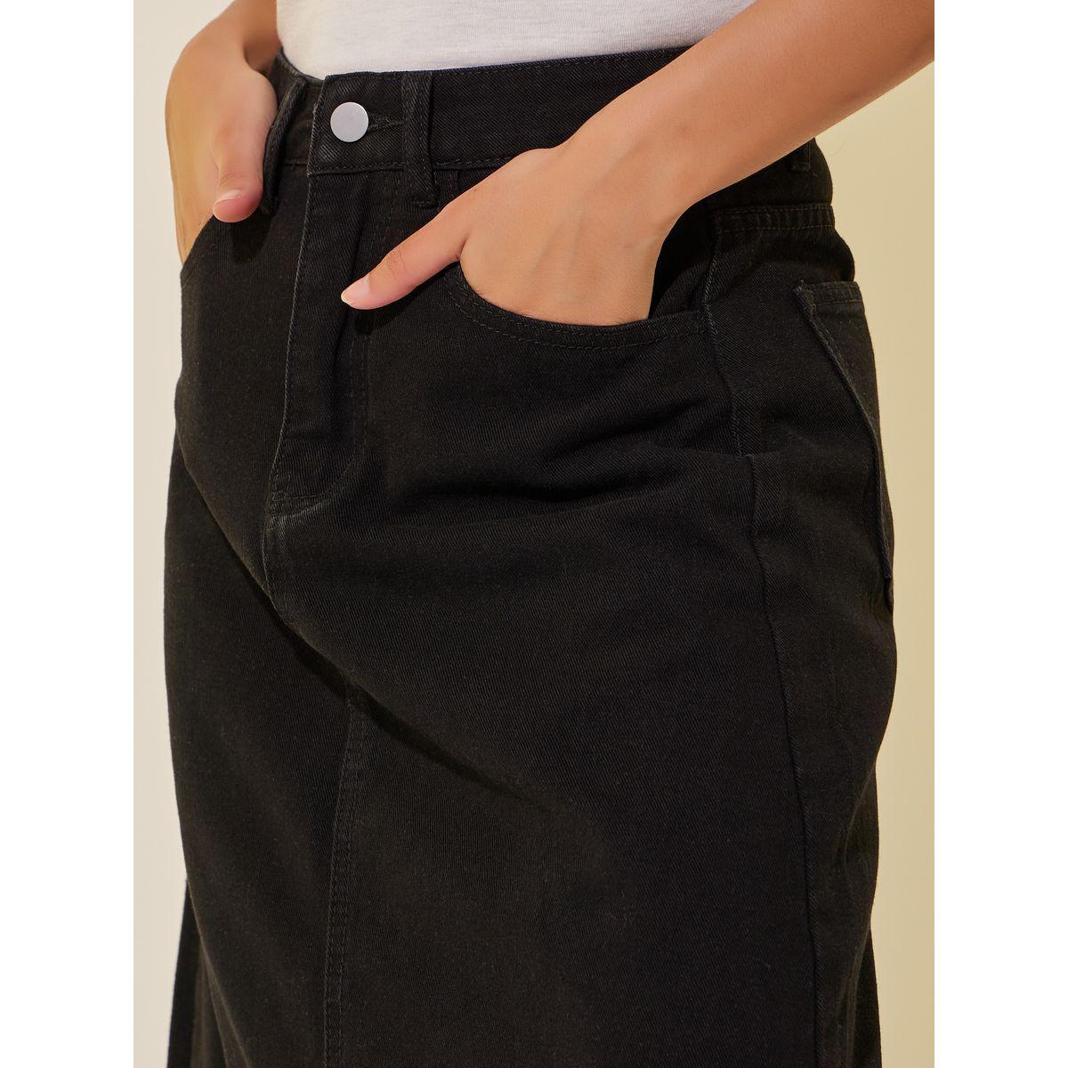 Styli Solid Denim A-Line Maxi Skirt with Belt Loops-women-clothing-bottoms-skirts-image-3