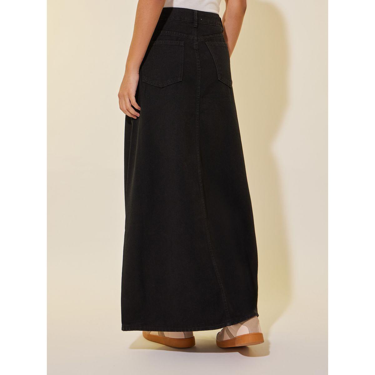 Styli Solid Denim A-Line Maxi Skirt with Belt Loops-women-clothing-bottoms-skirts-image-4
