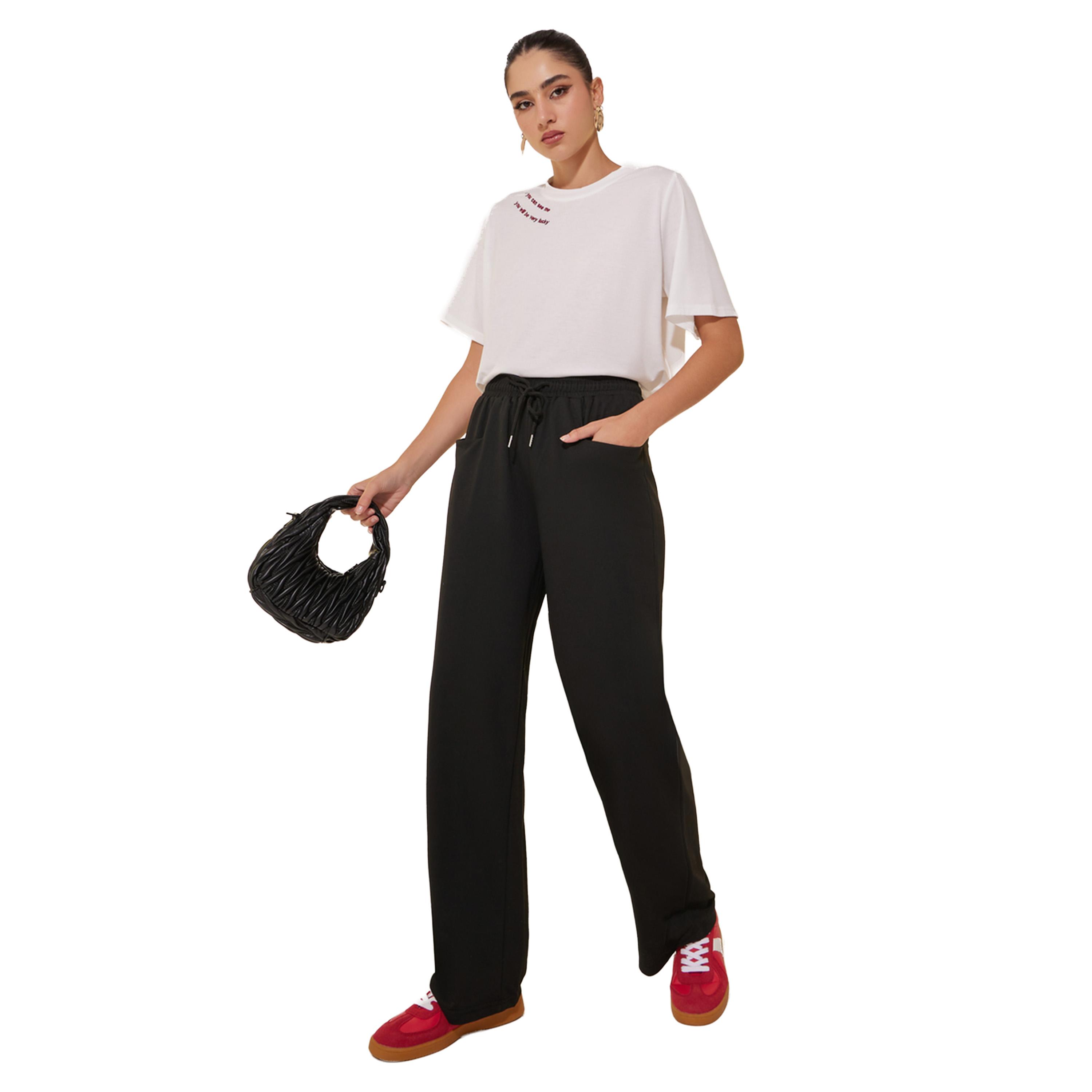 Styli Solid Wide Leg Pants with Front Pockets-women-clothing-bottoms-trousers-image-1