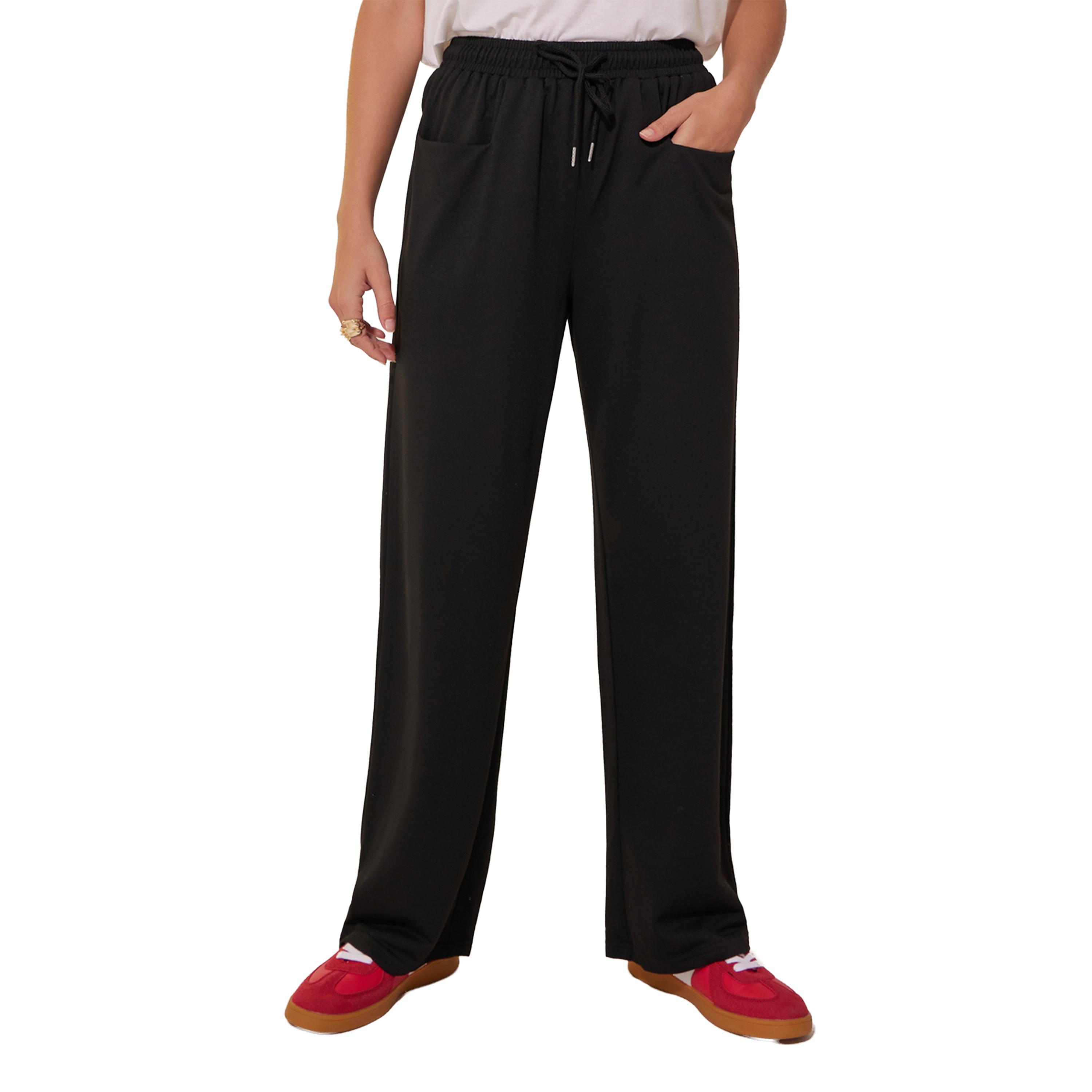 Styli Solid Wide Leg Pants with Front Pockets-women-clothing-bottoms-trousers-image-2