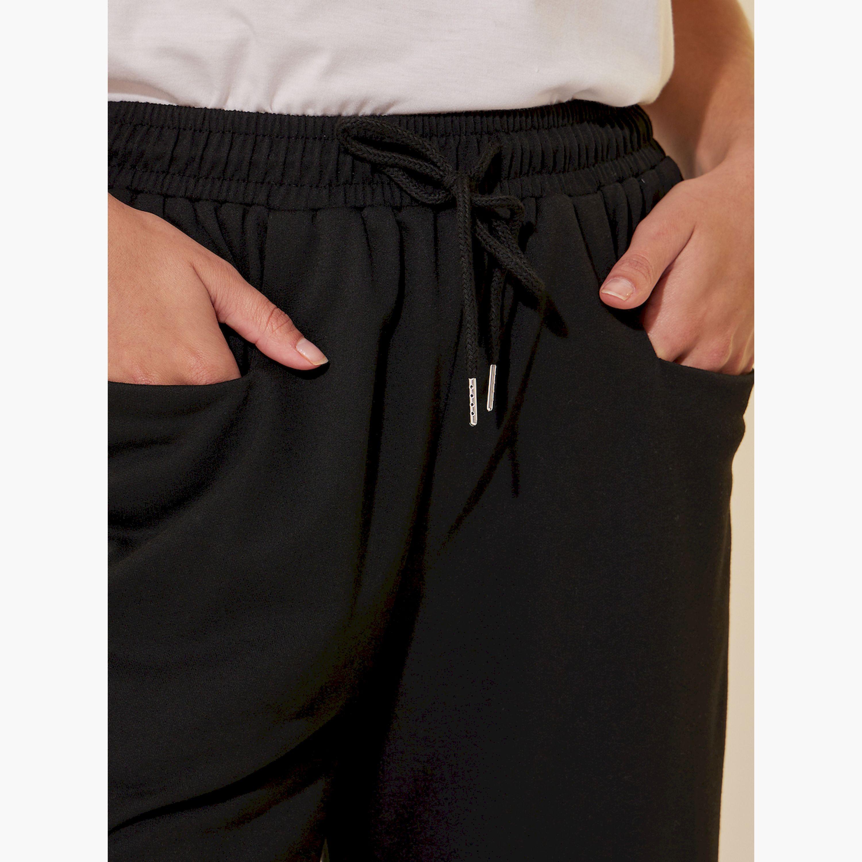 Styli Solid Wide Leg Pants with Front Pockets-women-clothing-bottoms-trousers-image-3