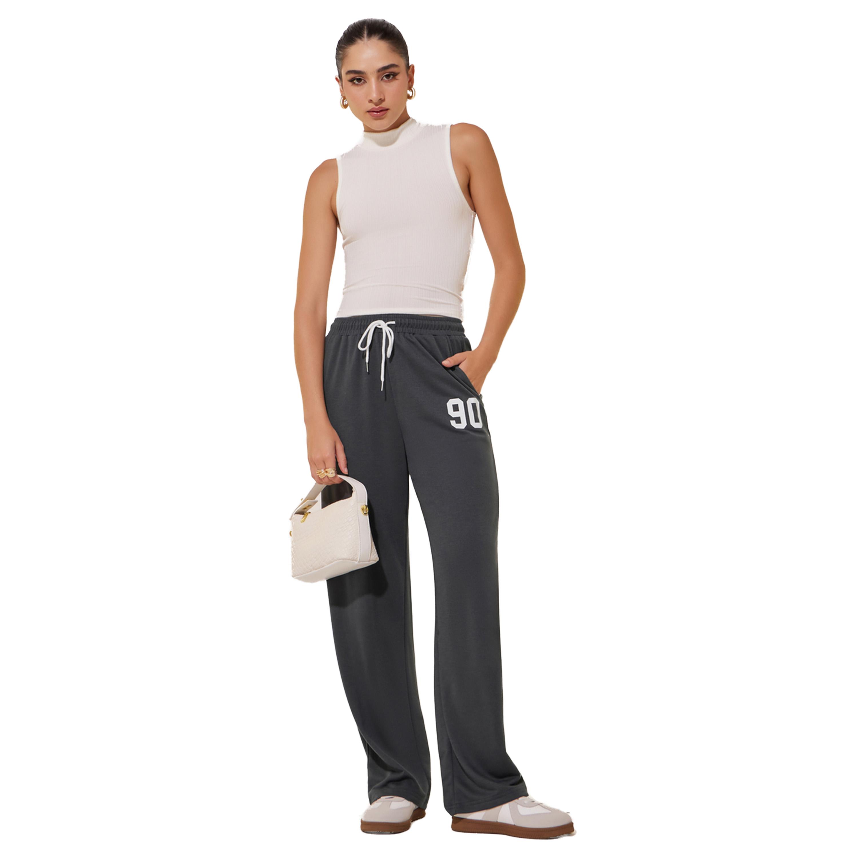 Styli Soild Letter Print Loose Fit Pants-women-clothing-bottoms-trousers-image-1