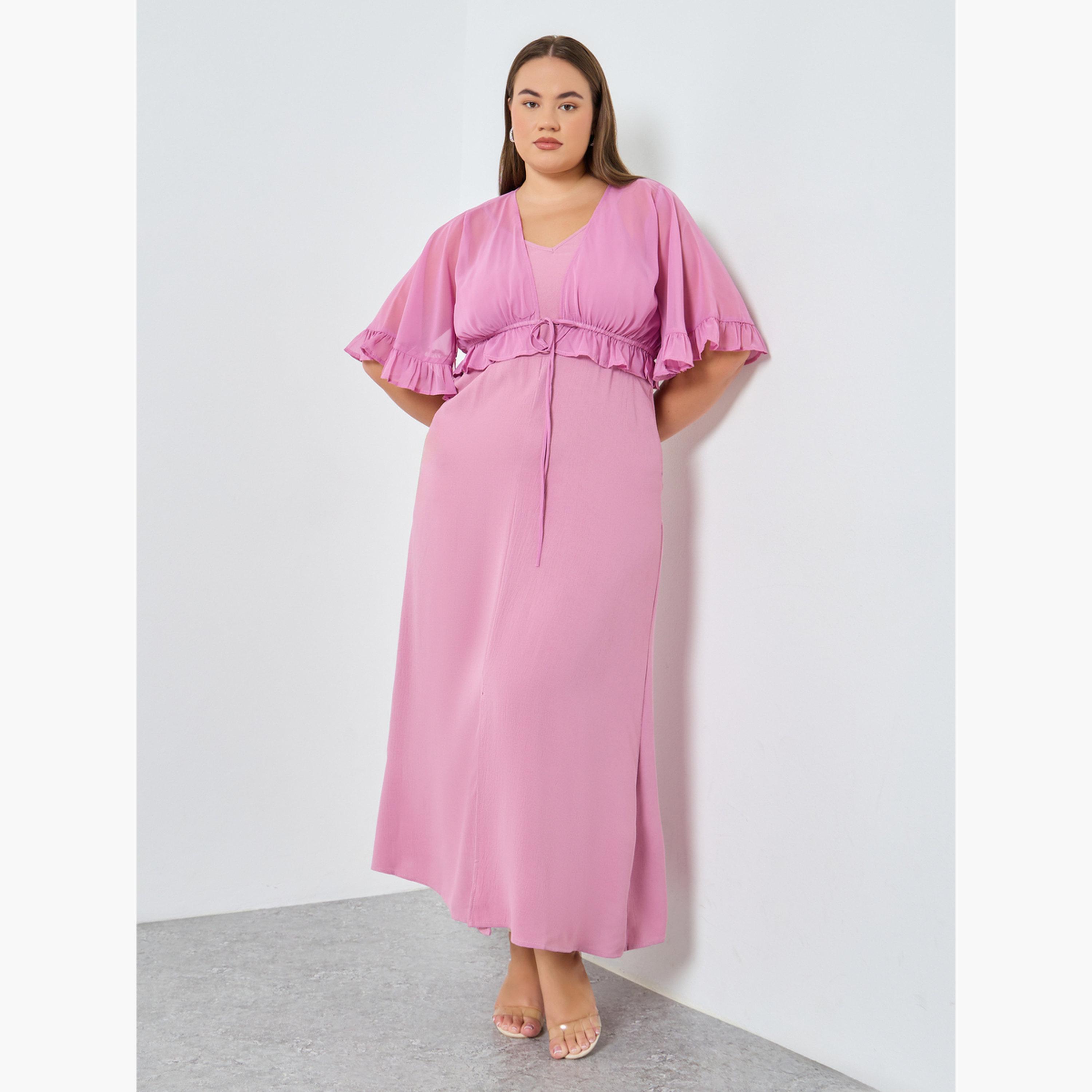 فستان طويل بمقاس كبير وتفاصيل كشكش-women-clothing-dresses-image-2