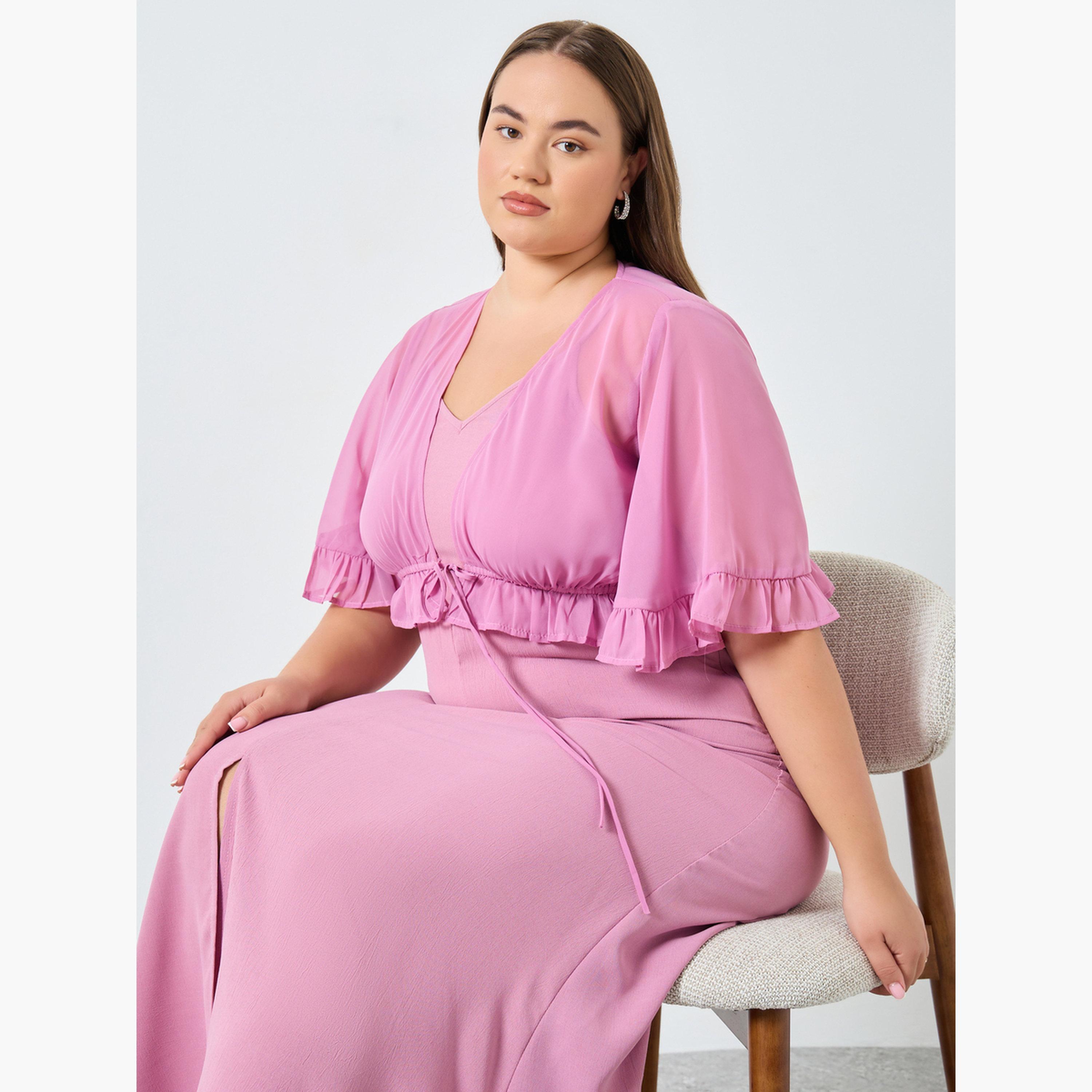 Styli Plus Size Pink Ruffled Detail Maxi Dress-women-clothing-dresses-image-3