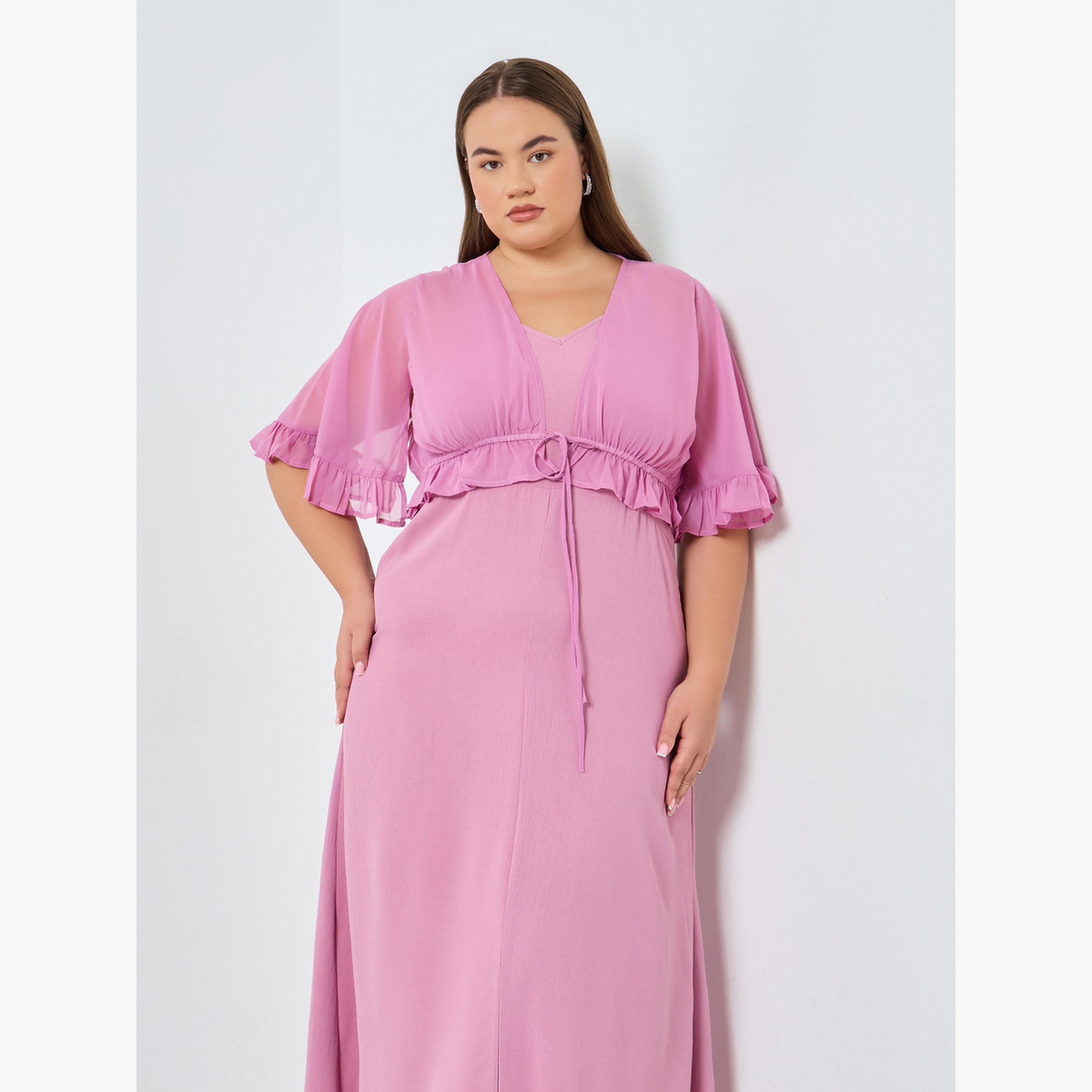 فستان طويل بمقاس كبير وتفاصيل كشكش-women-clothing-dresses-image-4