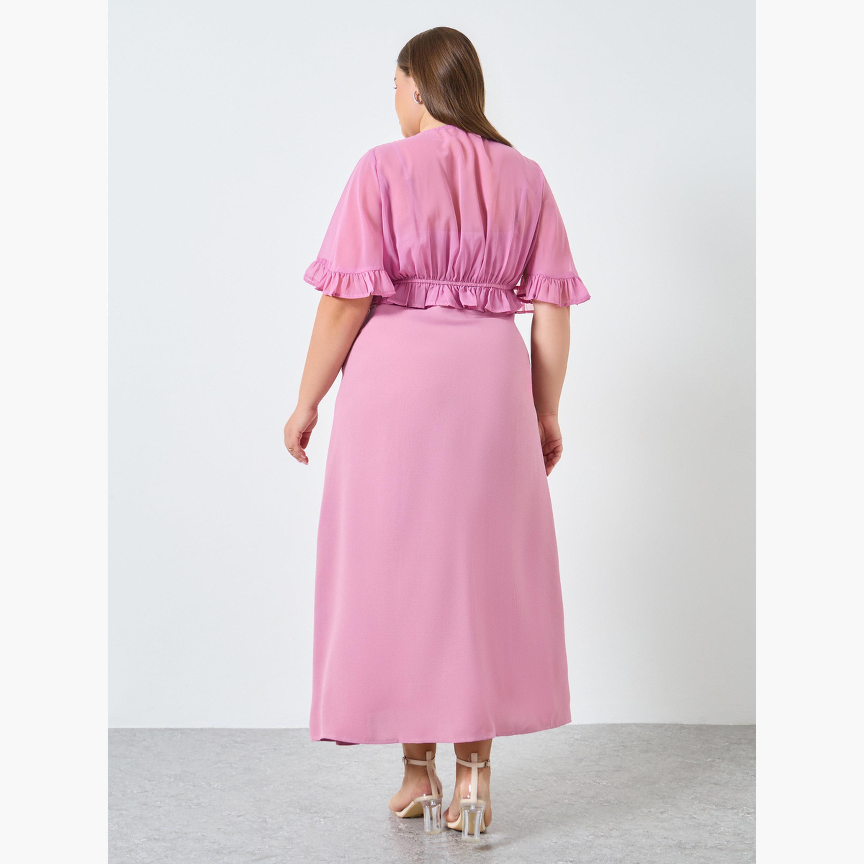 Styli Plus Size Pink Ruffled Detail Maxi Dress-women-clothing-dresses-image-5