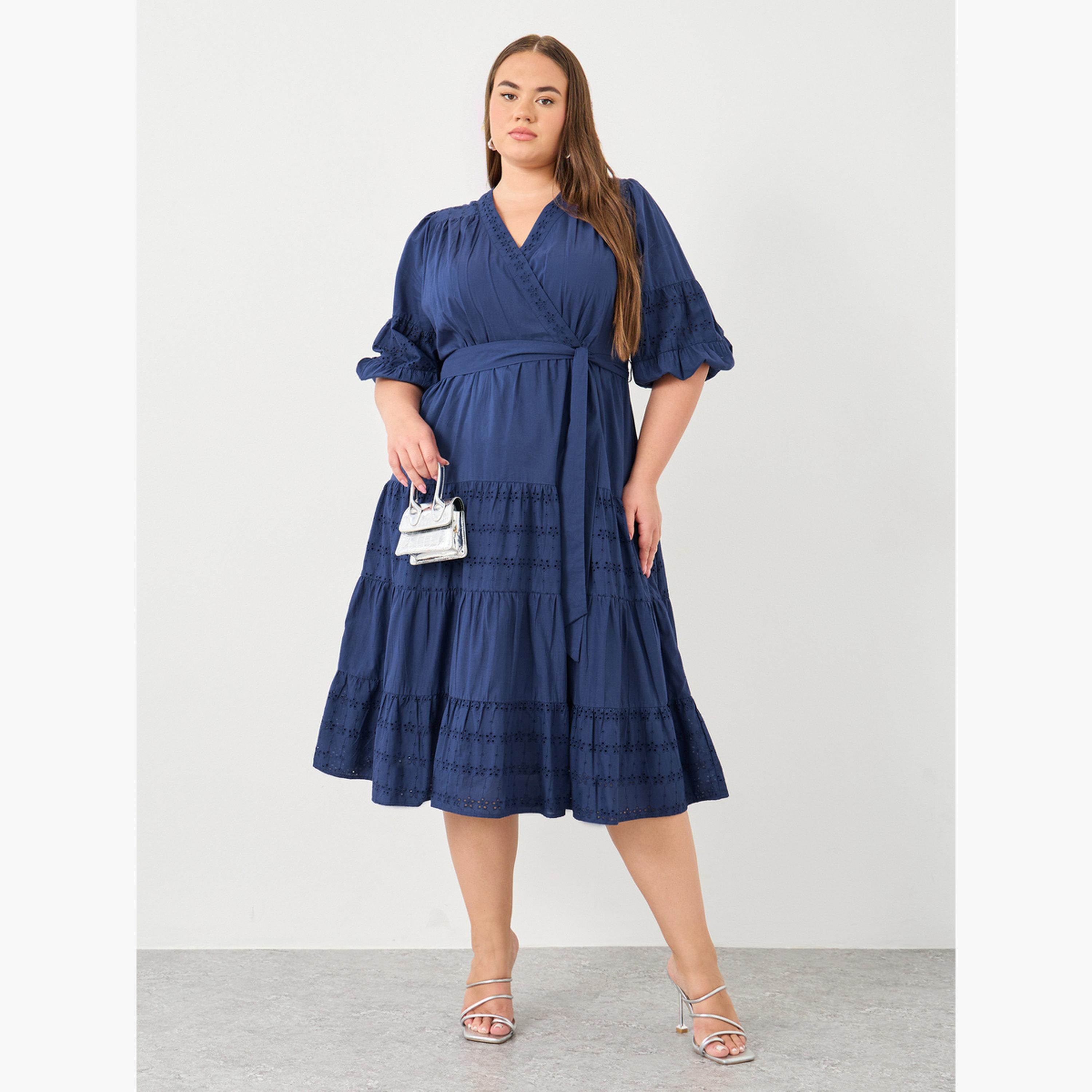 Styli Plus Size Schiffli Wrap Midi Dress-women-clothing-dresses-image-1