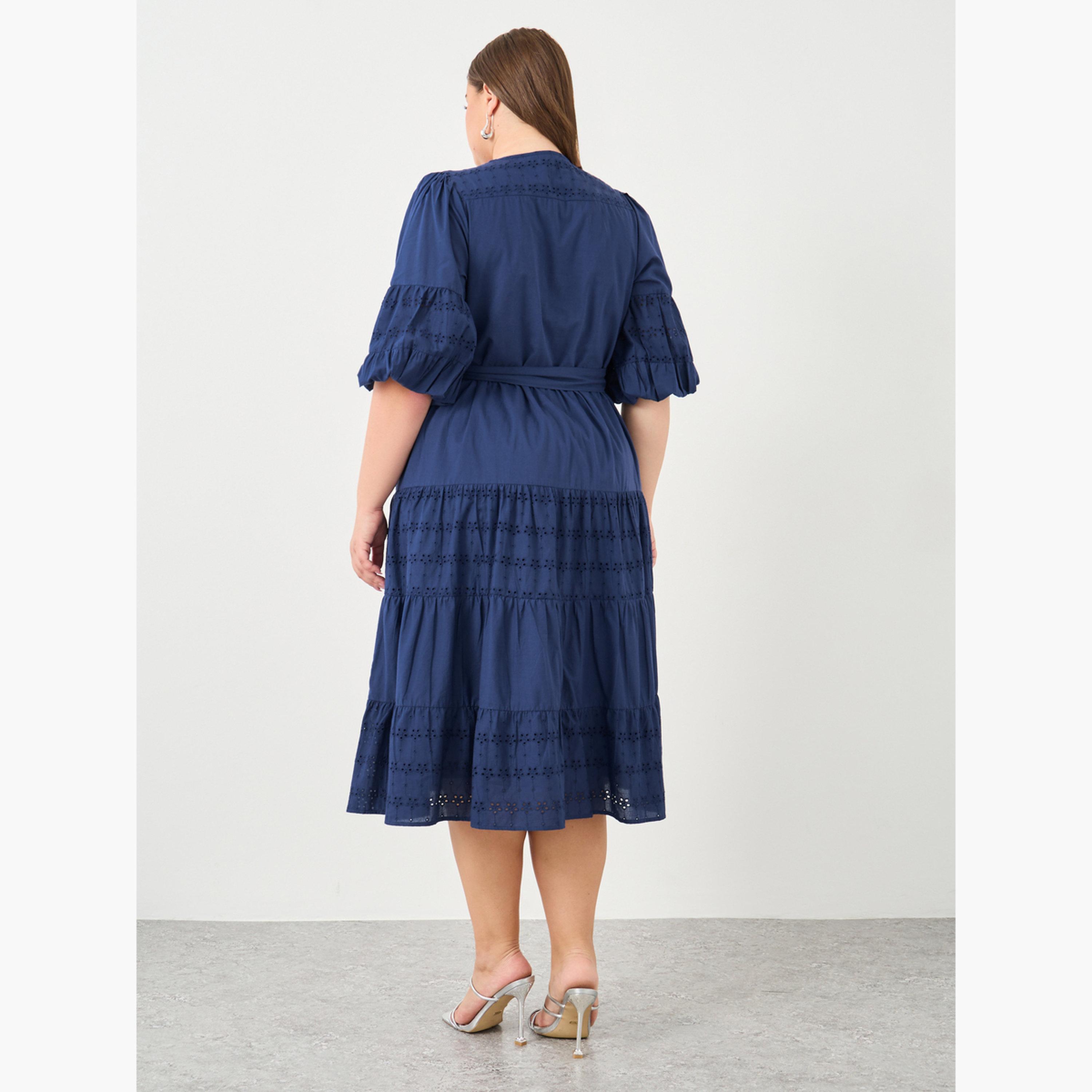 فستان ميدي لف مقاس كبير بتفاصيل شيفلي-women-clothing-dresses-image-5