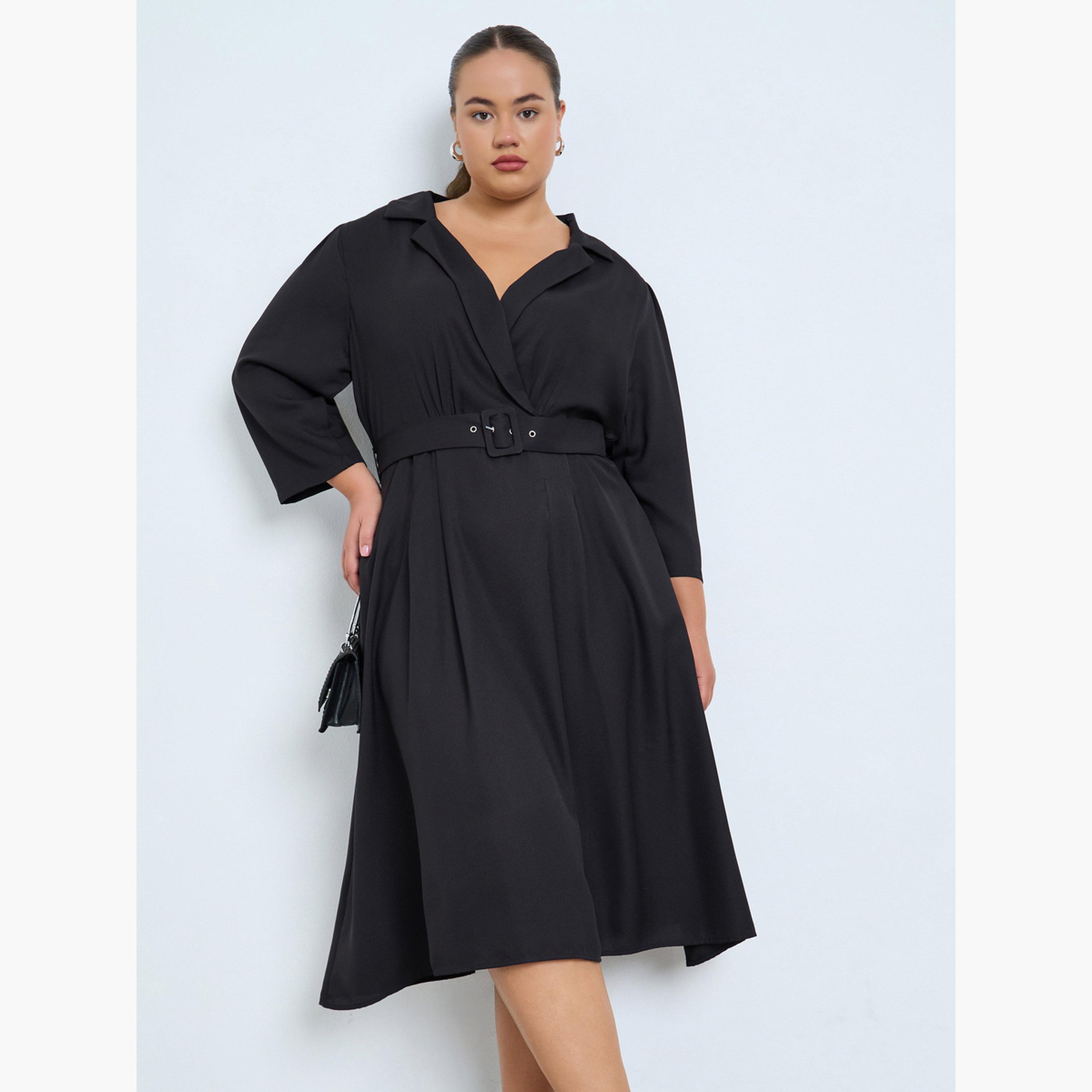 Styli Plus Size Belted A-Line Midi Dress-women-clothing-dresses-image-1