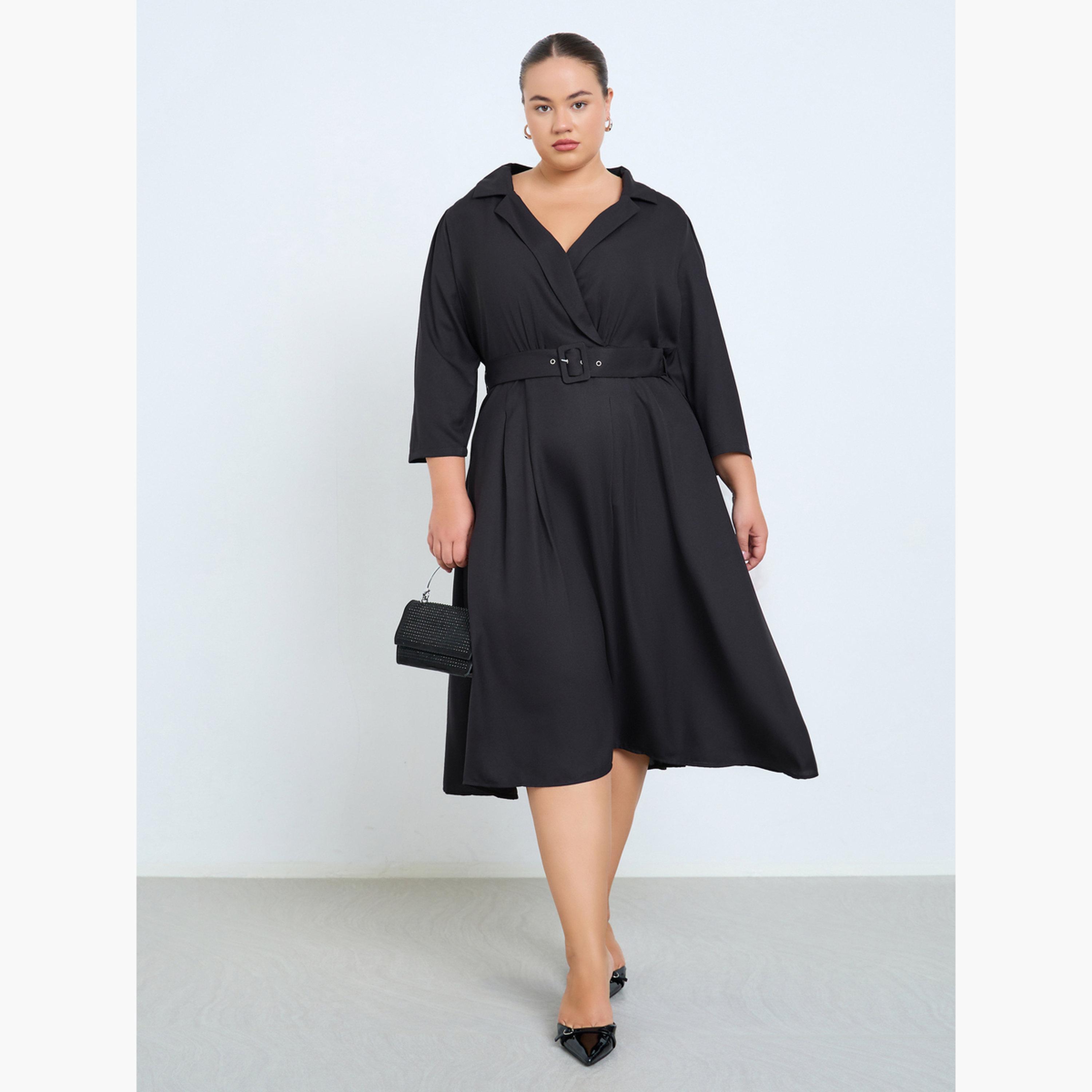 Styli Plus Size Belted A-Line Midi Dress-women-clothing-dresses-image-2