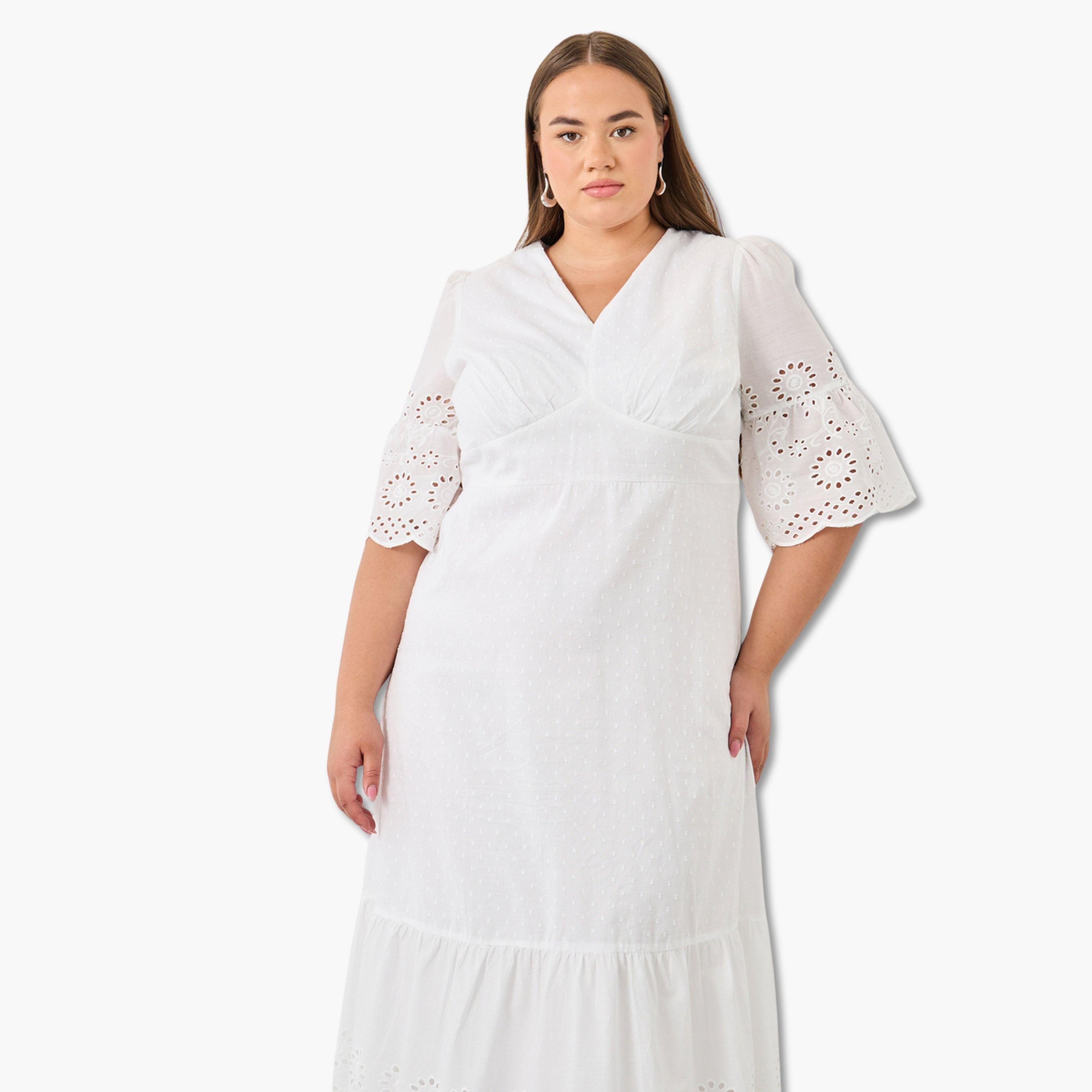 فستان طويل قطن مقاس كبير بتفاصيل دوبي وحافة واسعة-women-clothing-dresses-image-3