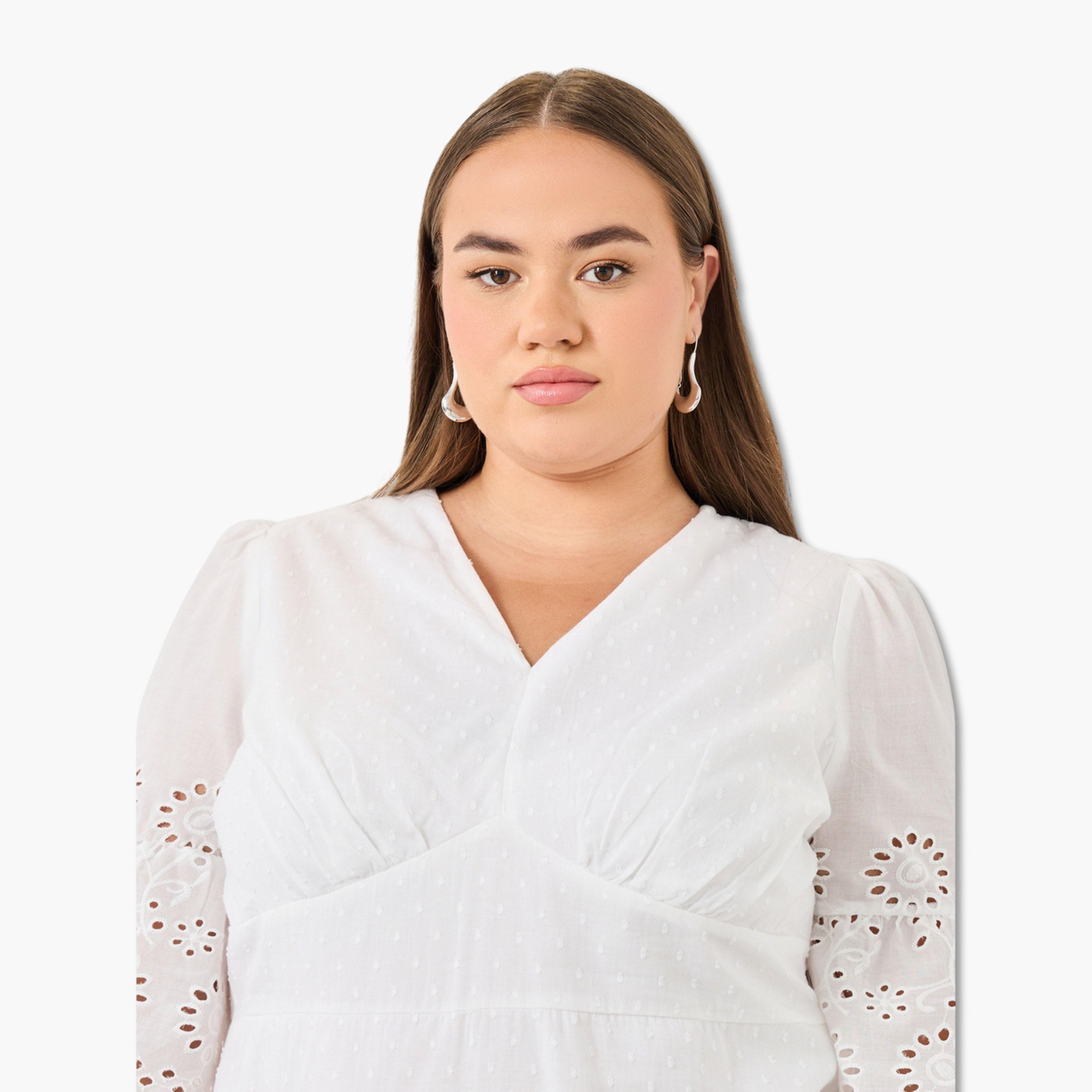 فستان طويل قطن مقاس كبير بتفاصيل دوبي وحافة واسعة-women-clothing-dresses-image-4
