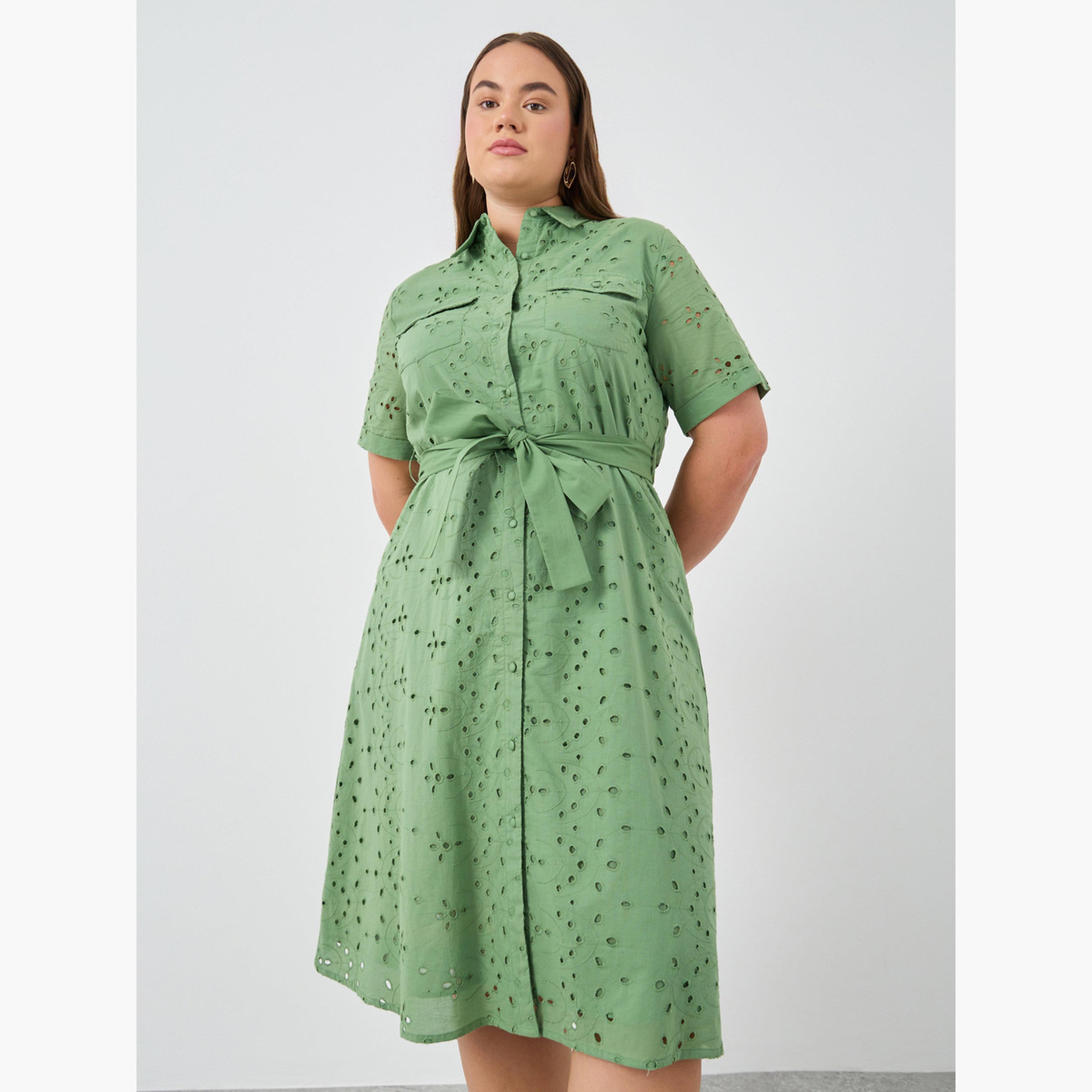 فستان قميص ميدي مقاس كبير بتطريز-women-clothing-dresses-image-1