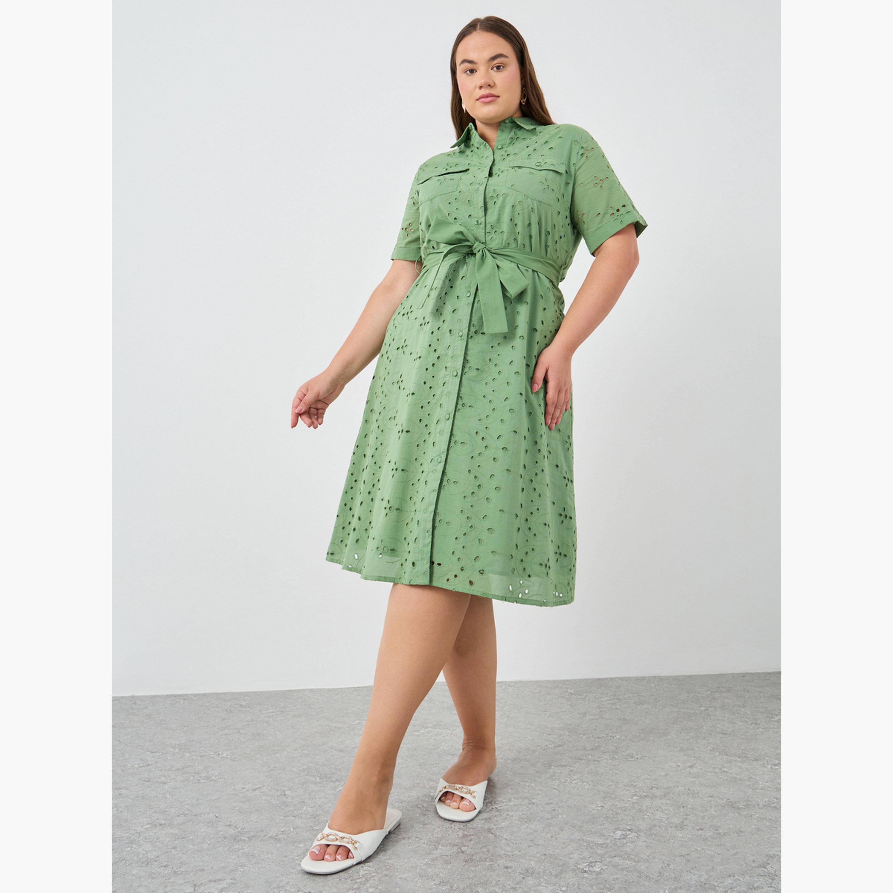 فستان قميص ميدي مقاس كبير بتطريز-women-clothing-dresses-image-2