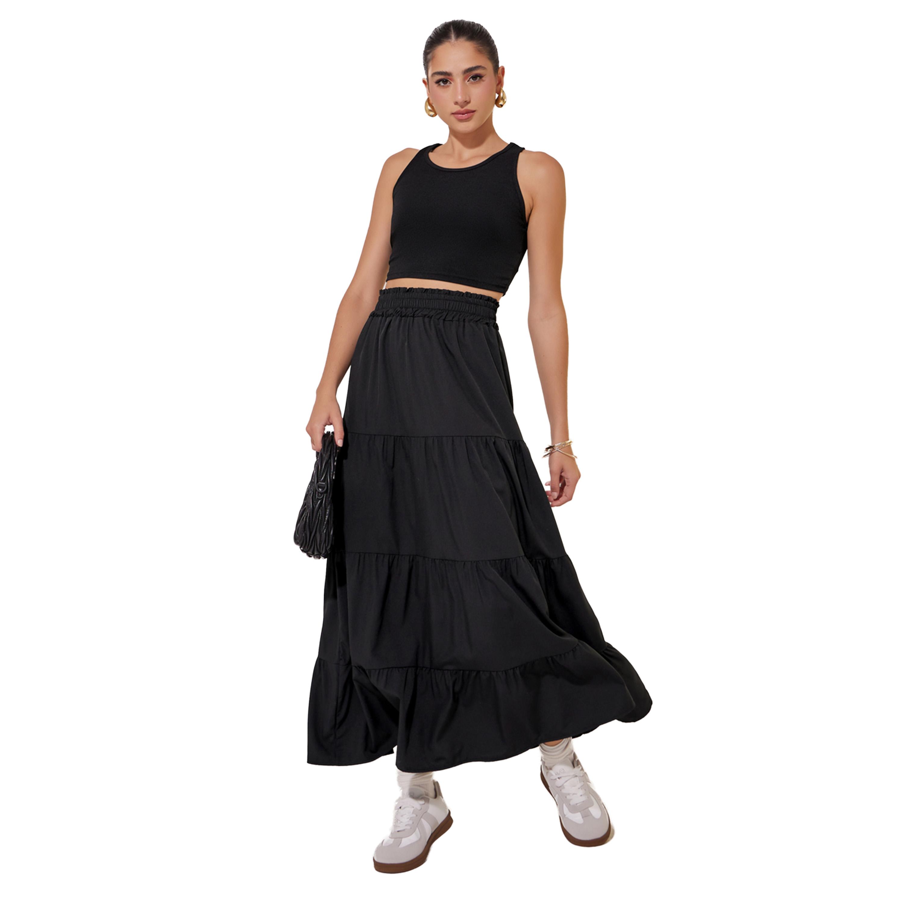 ستايلي - تنورة ماكسي متعددة الطبقات بقصة A وخصر مطاطي-women-clothing-bottoms-skirts-image-1