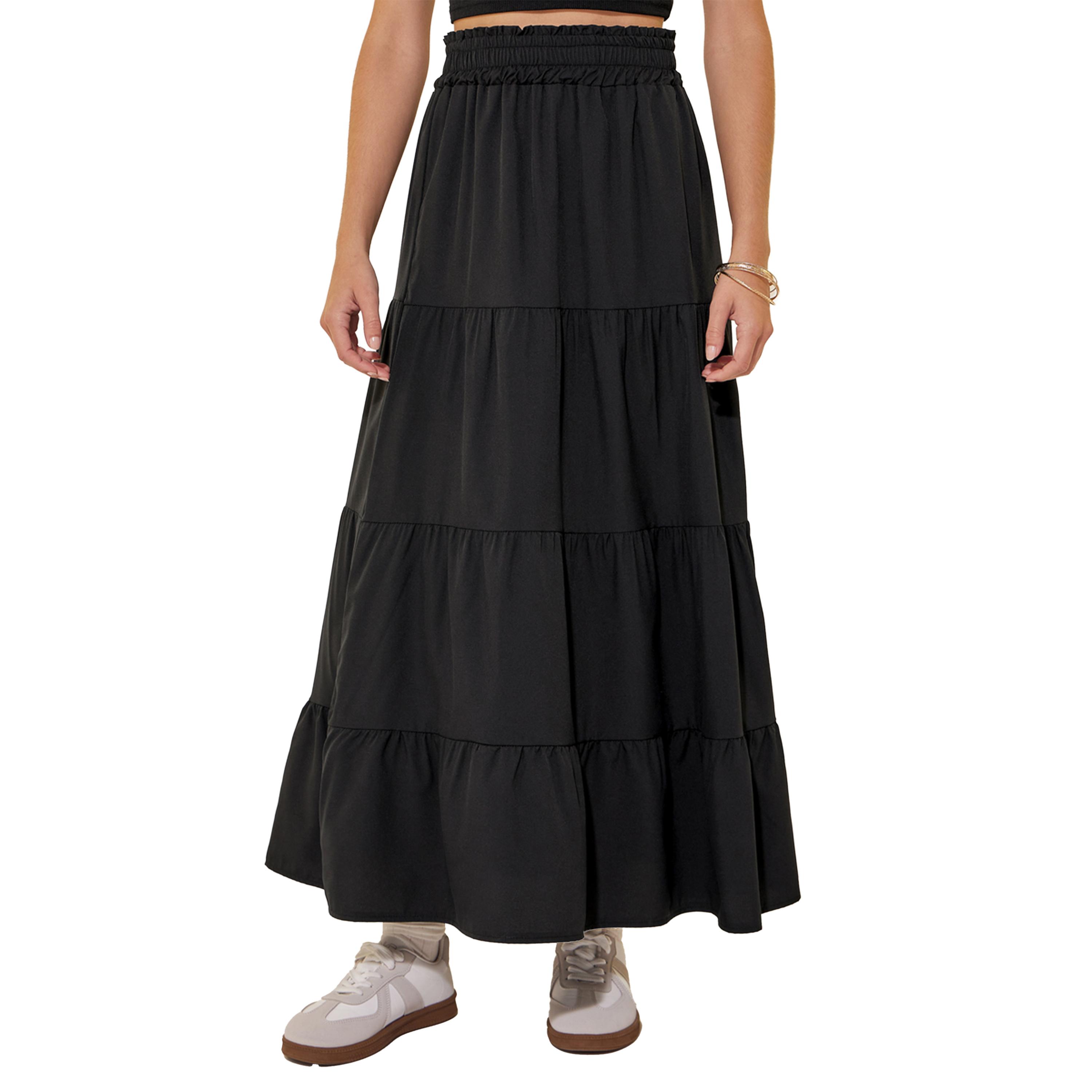 ستايلي - تنورة ماكسي متعددة الطبقات بقصة A وخصر مطاطي-women-clothing-bottoms-skirts-image-2