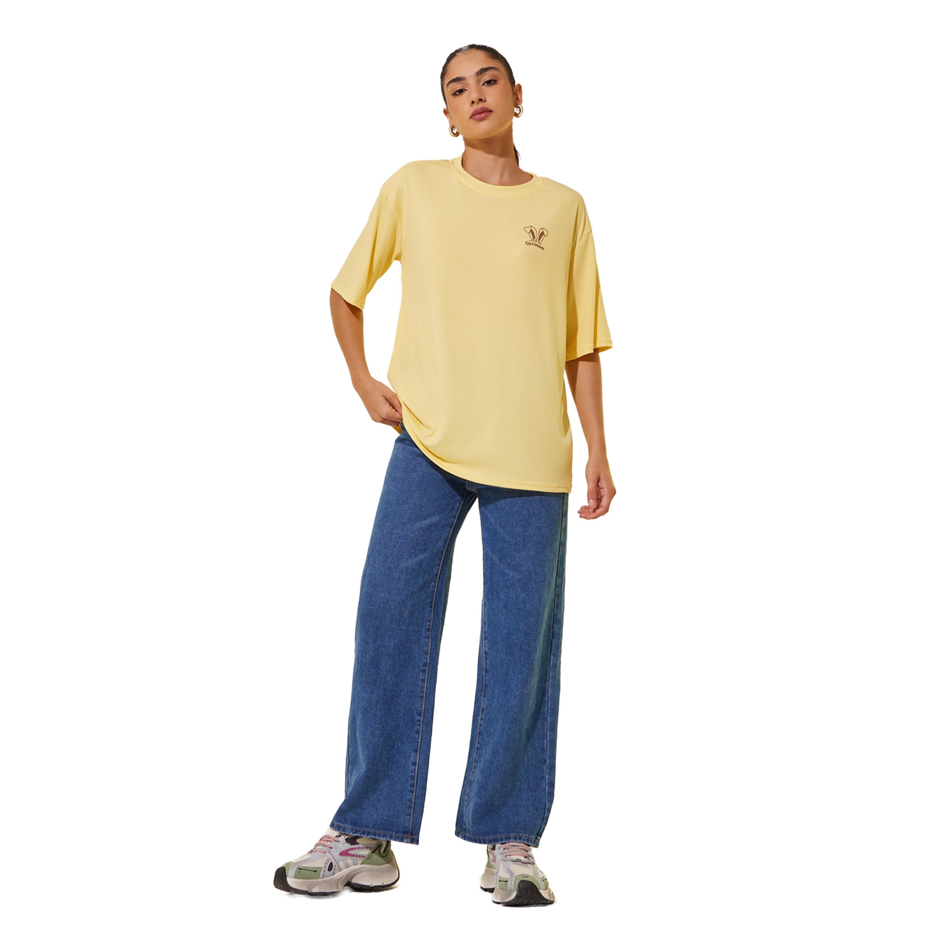 Styli Yellow Ribbed Short Sleeve Oversized T-Shirt-women-clothing-tshirts-image-2