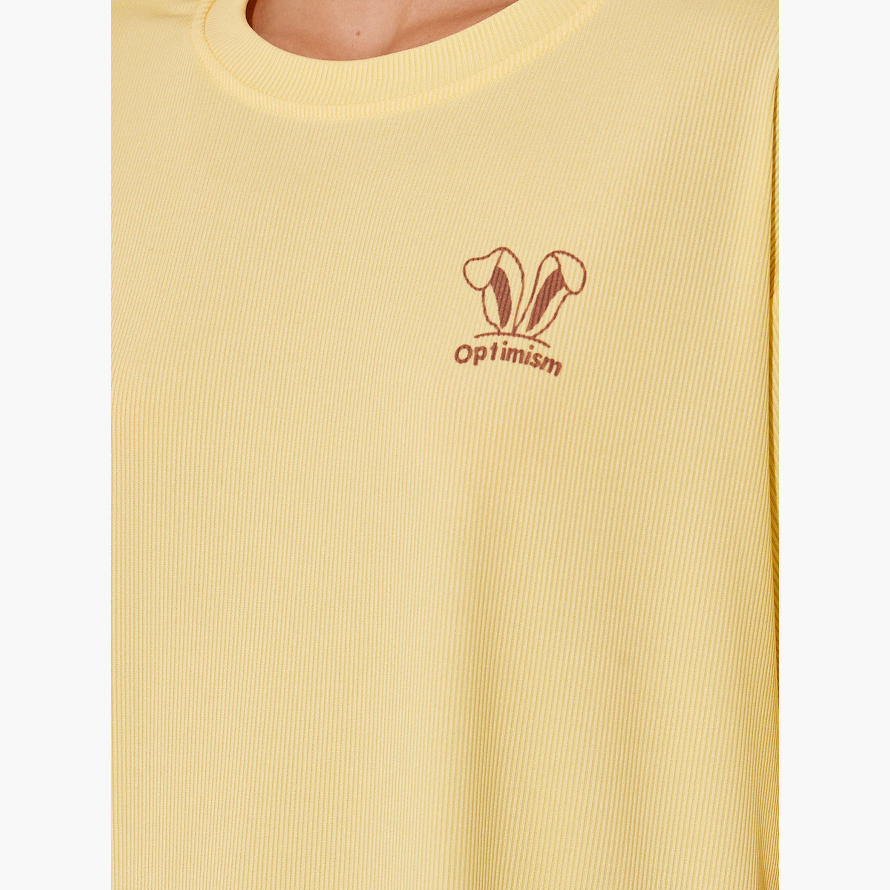 Styli Yellow Ribbed Short Sleeve Oversized T-Shirt-women-clothing-tshirts-image-4