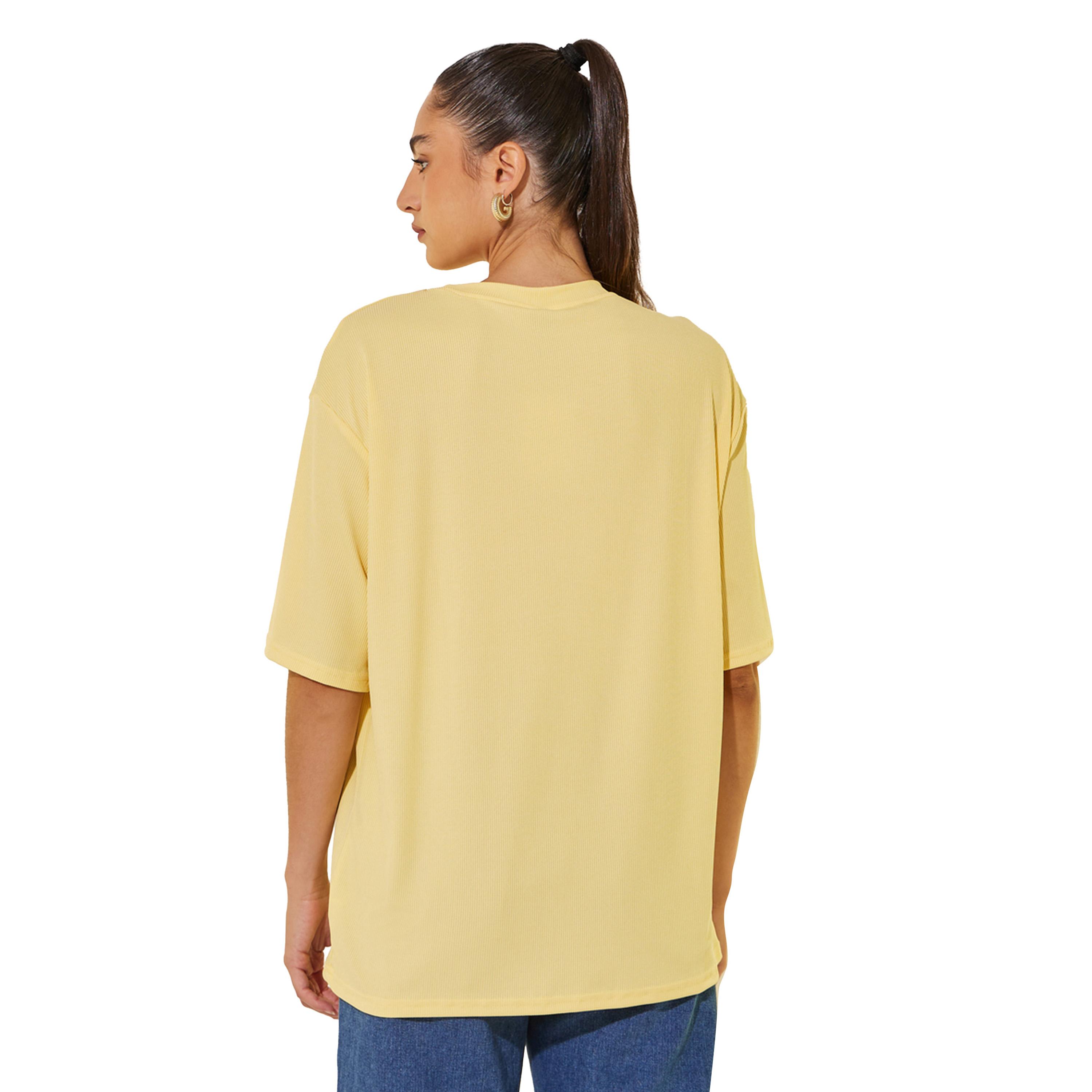 Styli Yellow Ribbed Short Sleeve Oversized T-Shirt-women-clothing-tshirts-image-5