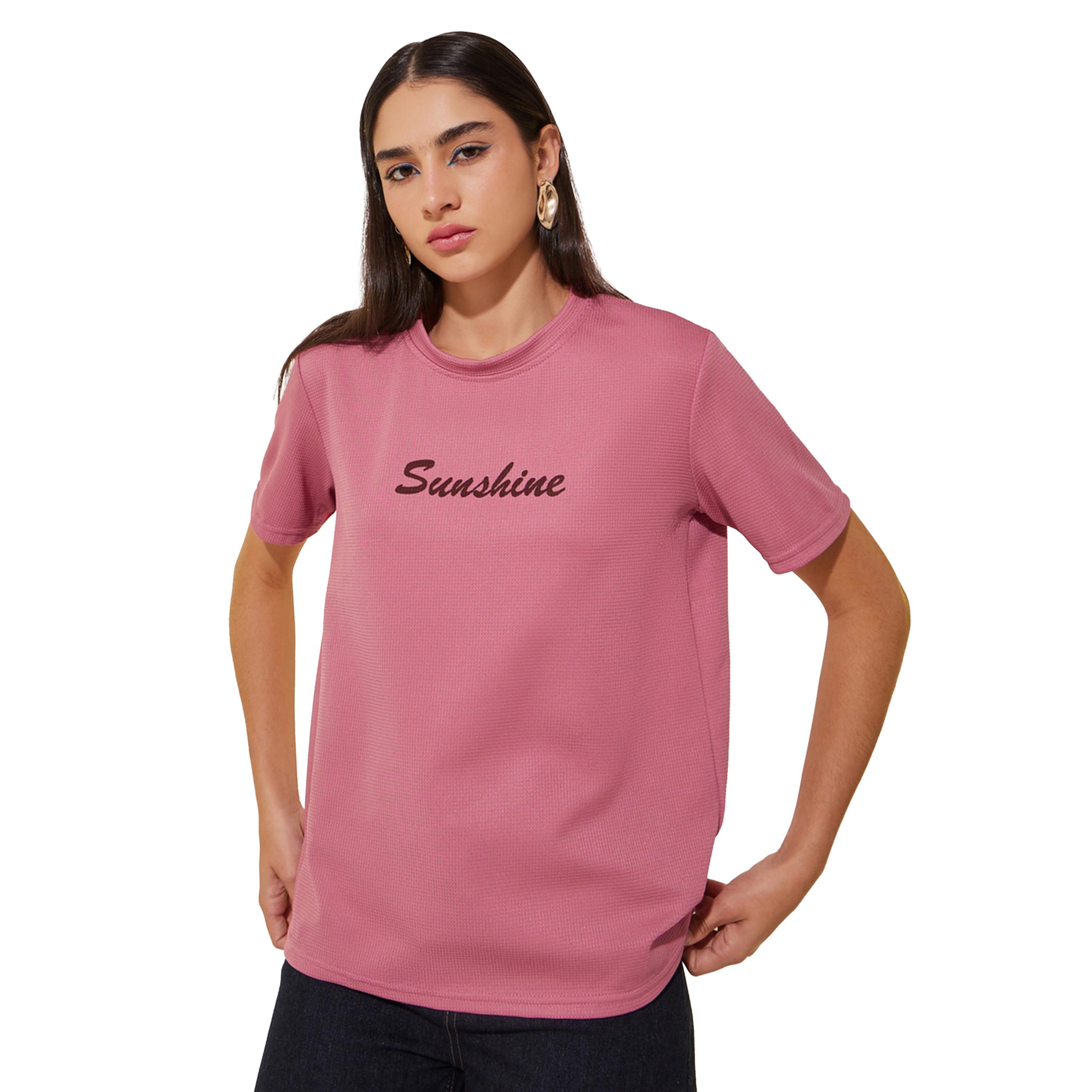 Styli Textured Slogan Print Round Neck T-Shirt-women-clothing-tshirts-image-3