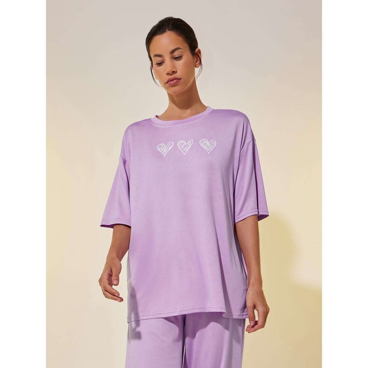 Styli Graphic Print Oversize T-Shirt and Pyjama Set-women-clothing-nightwear-pyjamas-longsets-image-2