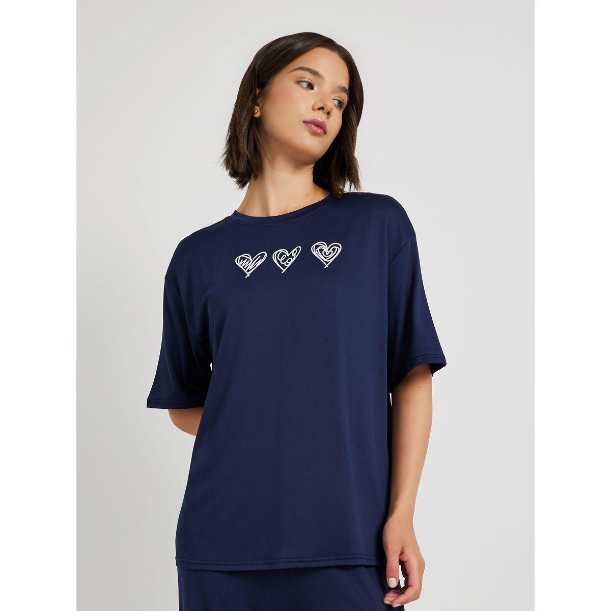 Styli Graphic Print Oversized T-Shirt and Pyjama Sets-women-clothing-nightwear-pyjamas-longsets-image-2