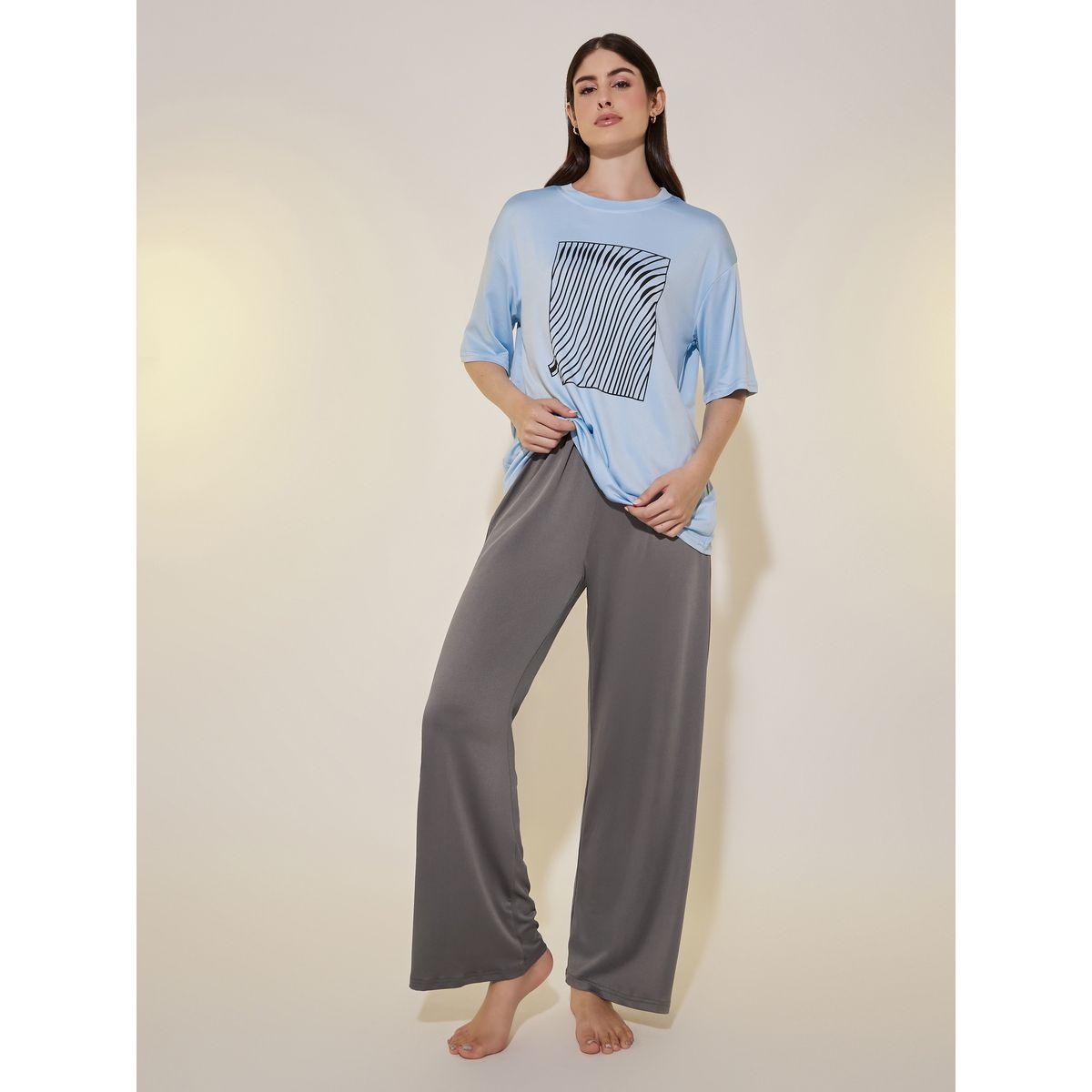طقم بيجاما من بنطال وتيشيرت بأكمام قصيرة-women-clothing-nightwear-pyjamas-longsets-image-1