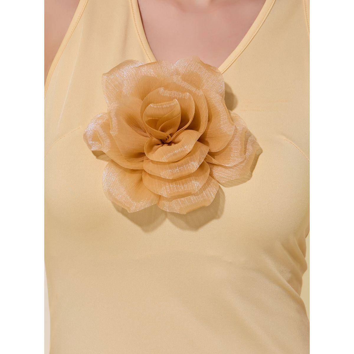 فستان ميدي سادة مزين بكورساج-women-clothing-dresses-image-4
