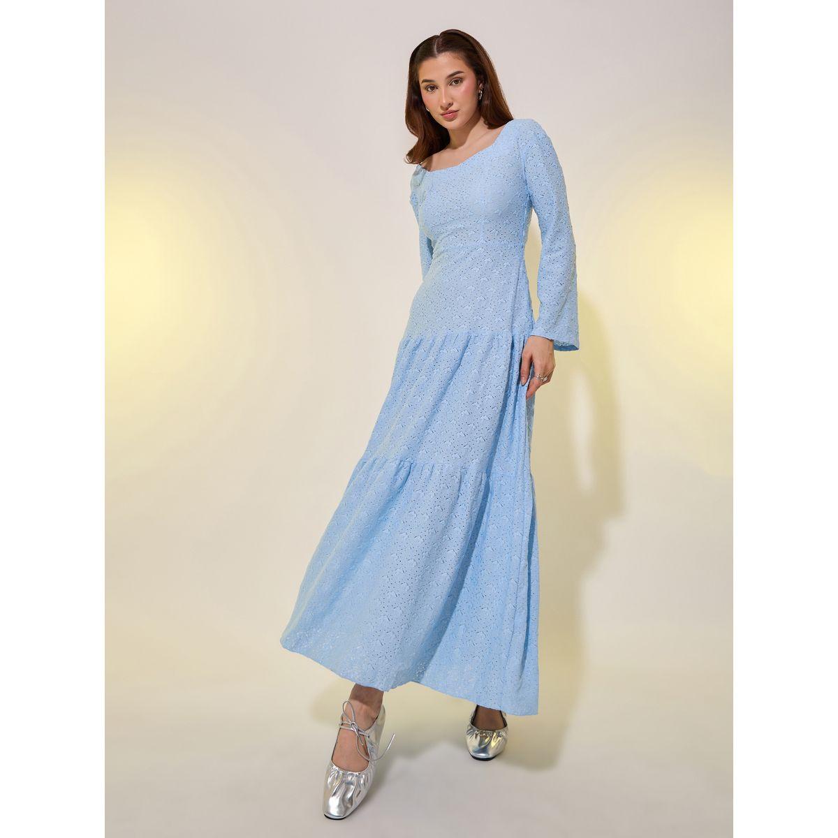 Styli Texture Long Sleeves Square Neck Maxi Dress-women-clothing-dresses-image-1