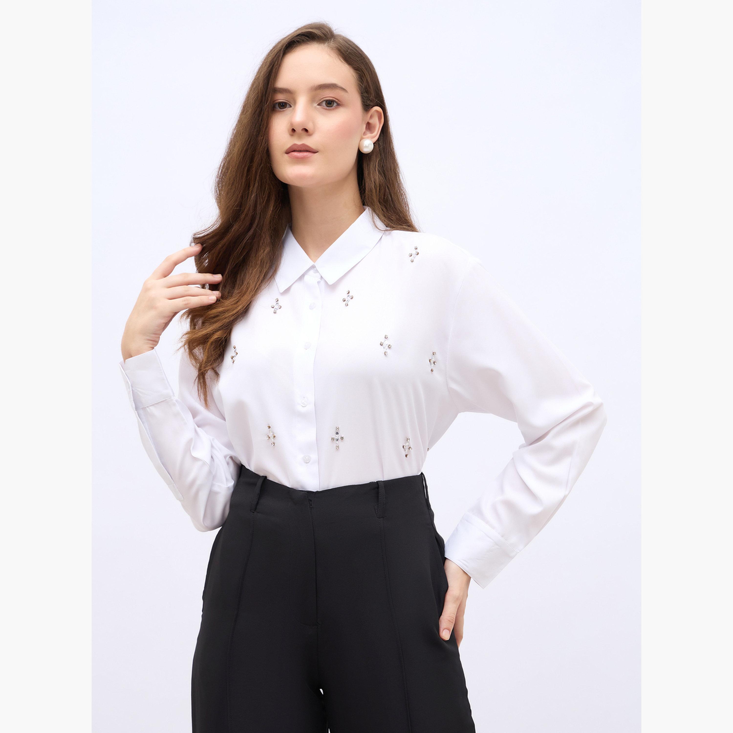 بلوزة كاجوال منمقة بأكمام طويلة-women-clothing-shirtsandblouses-shirts-image-1