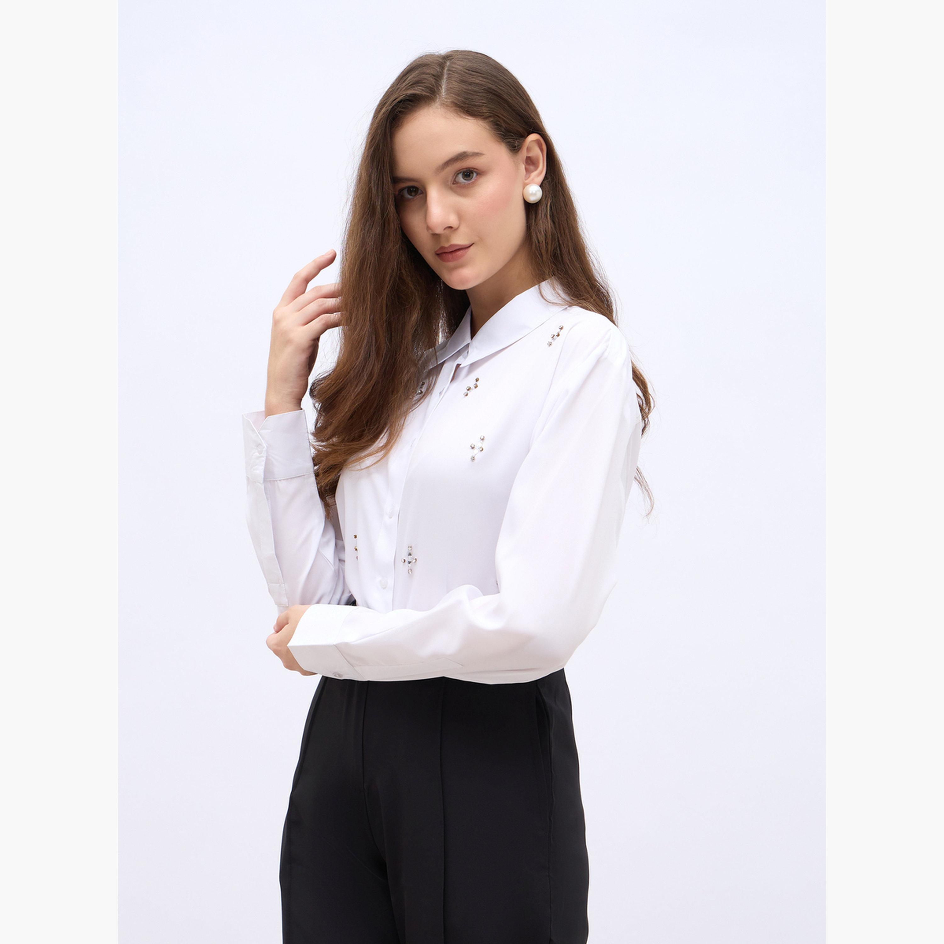 بلوزة كاجوال منمقة بأكمام طويلة-women-clothing-shirtsandblouses-shirts-image-3