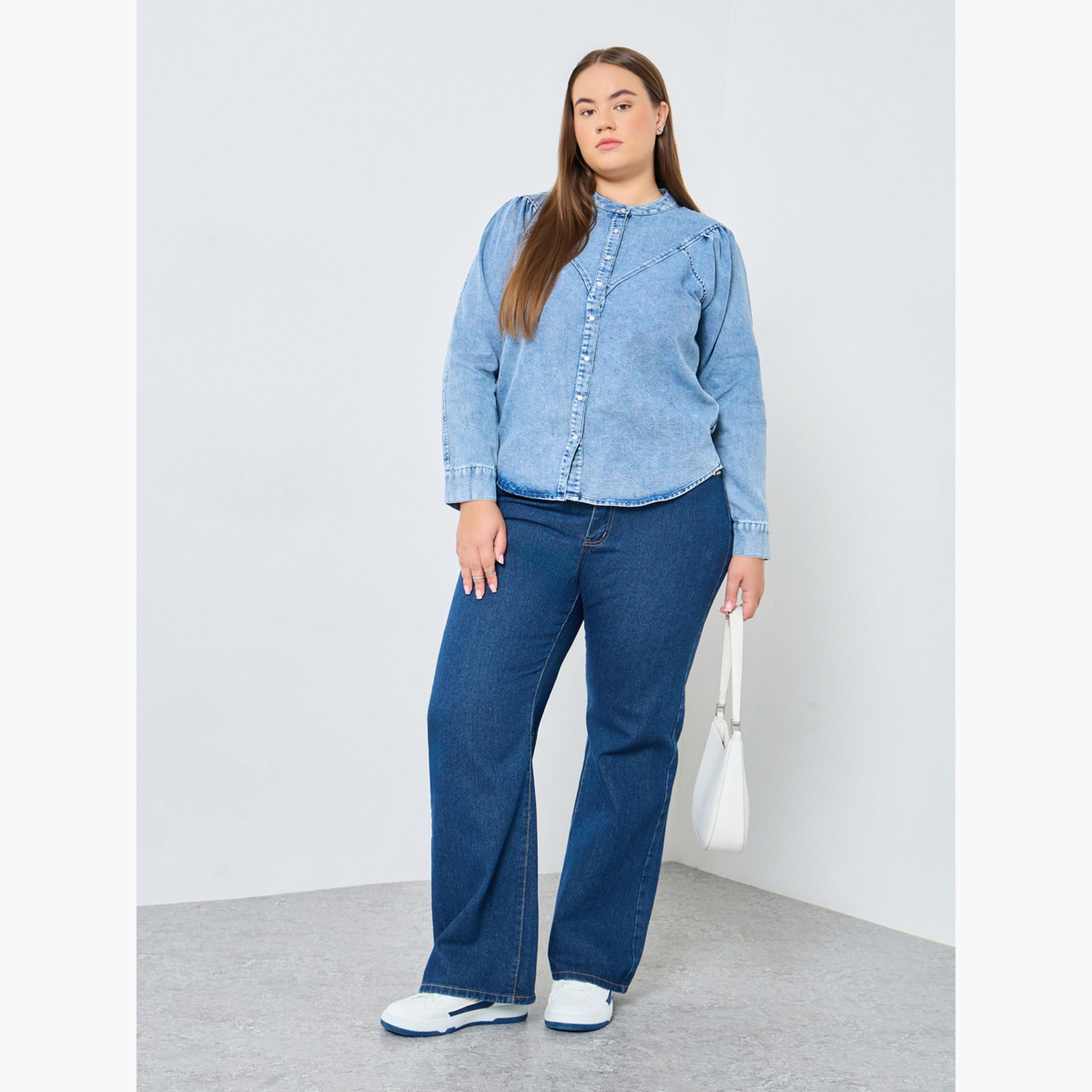Styli Plus Size Long Sleeves Cotton Denim Shirt-women-clothing-shirtsandblouses-shirts-image-3