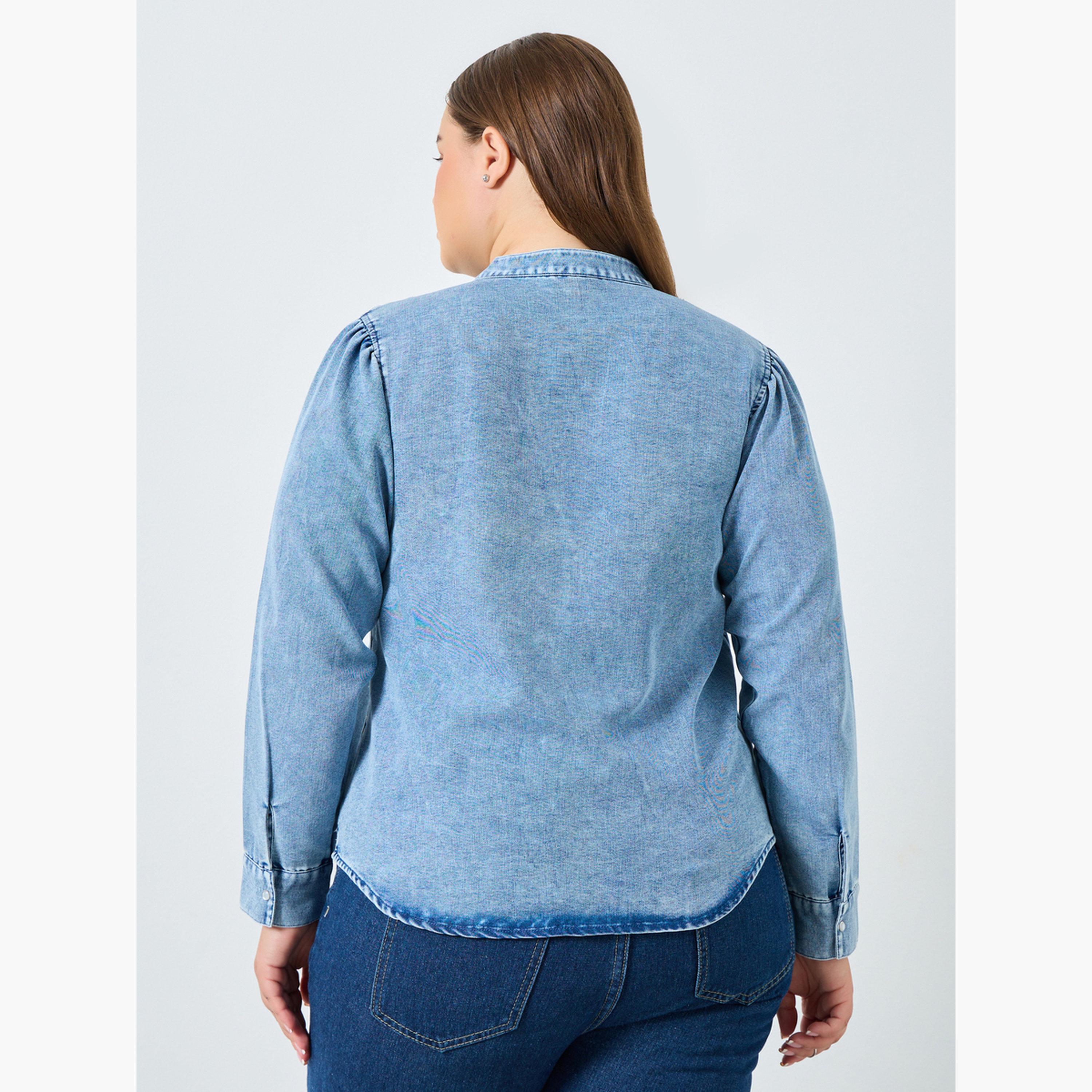 Styli Plus Size Long Sleeves Cotton Denim Shirt-women-clothing-shirtsandblouses-shirts-image-4