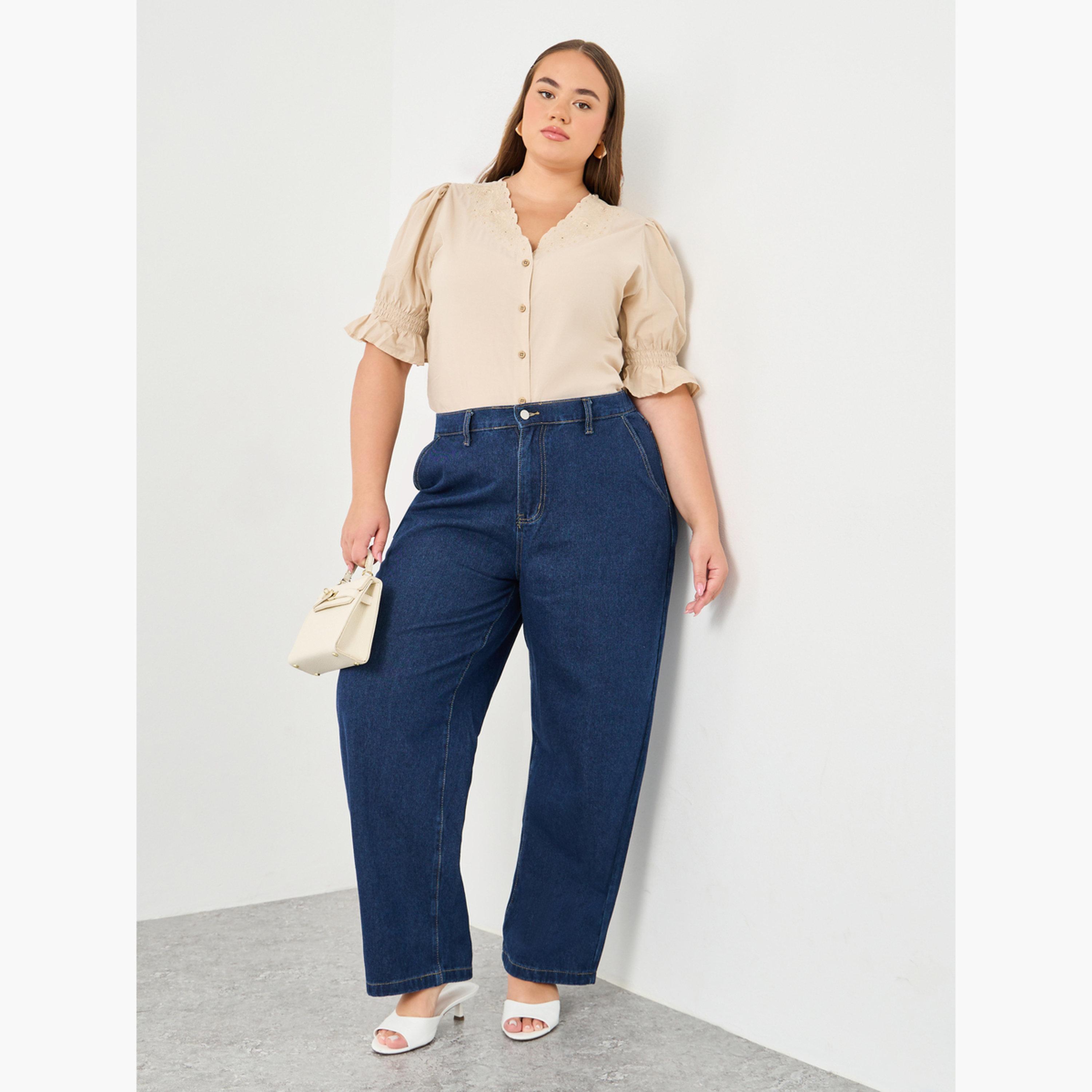 Styli Plus Size Beige Embroidered Neckline Blouse-women-clothing-shirtsandblouses-blouses-image-3
