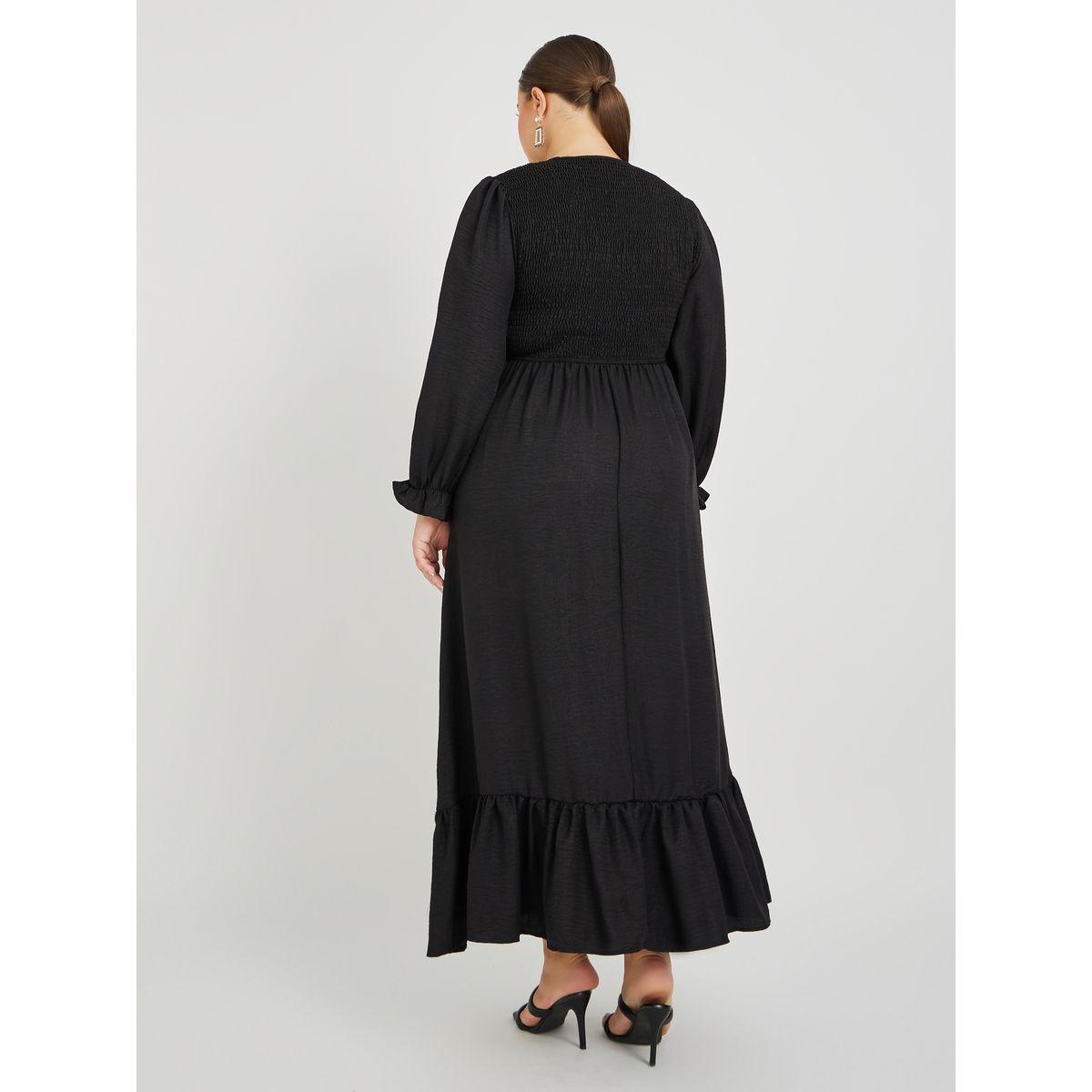 Styli Plus Size Solid Long Sleeves Smocked A-Line Maxi Dress-women-clothing-dresses-image-5