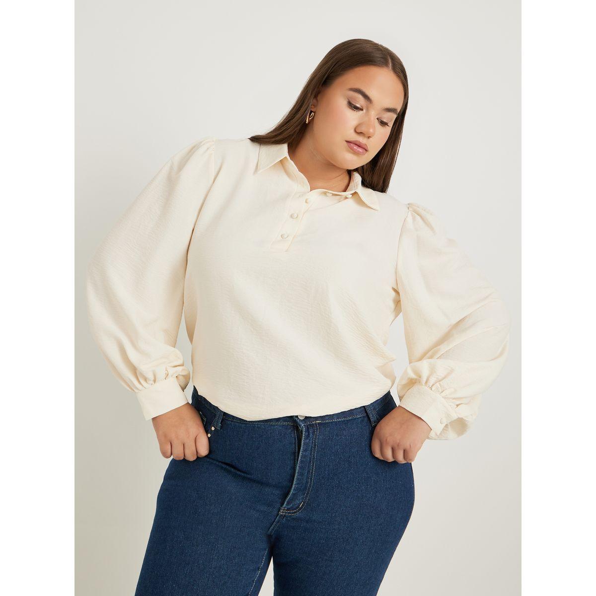 بلوزة بوب أوفر بمقاس كبير وأكمام بالون-women-clothing-shirtsandblouses-shirts-image-1