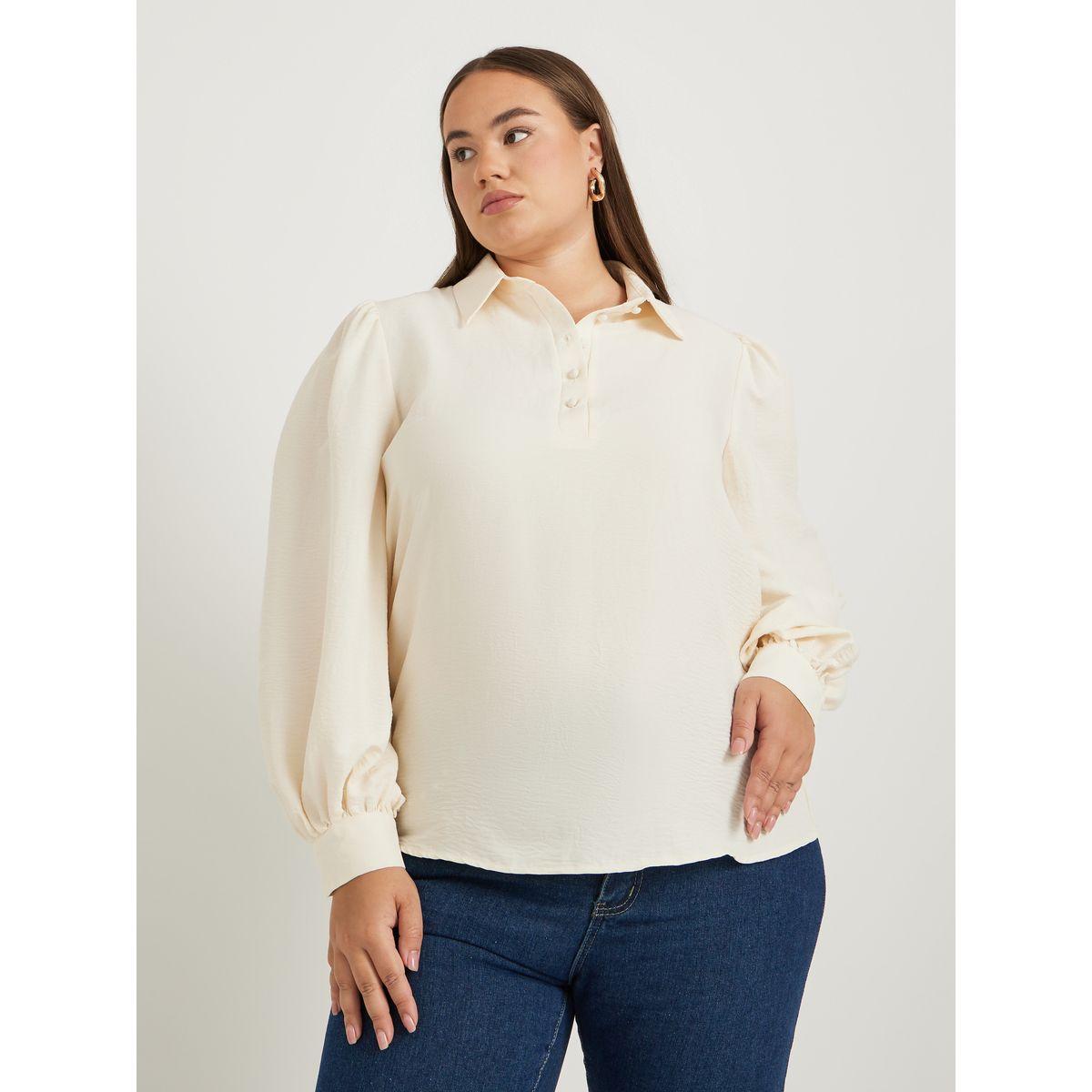 بلوزة بوب أوفر بمقاس كبير وأكمام بالون-women-clothing-shirtsandblouses-shirts-image-2