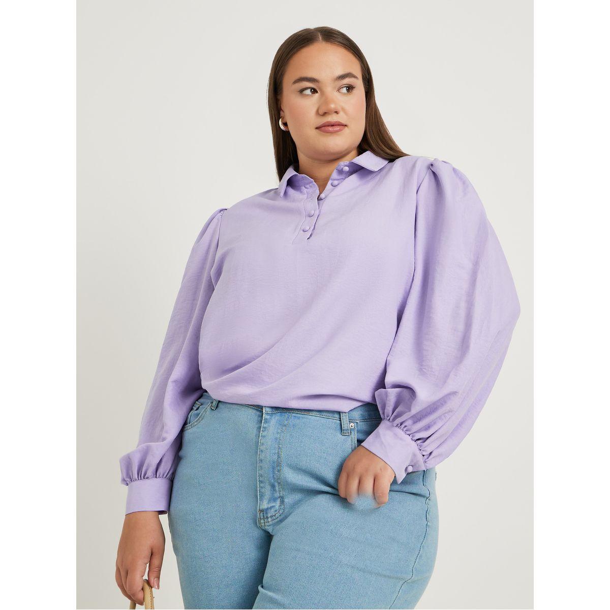 بلوزة بوب أوفر بمقاس كبير وأكمام بالون-women-clothing-shirtsandblouses-shirts-image-1