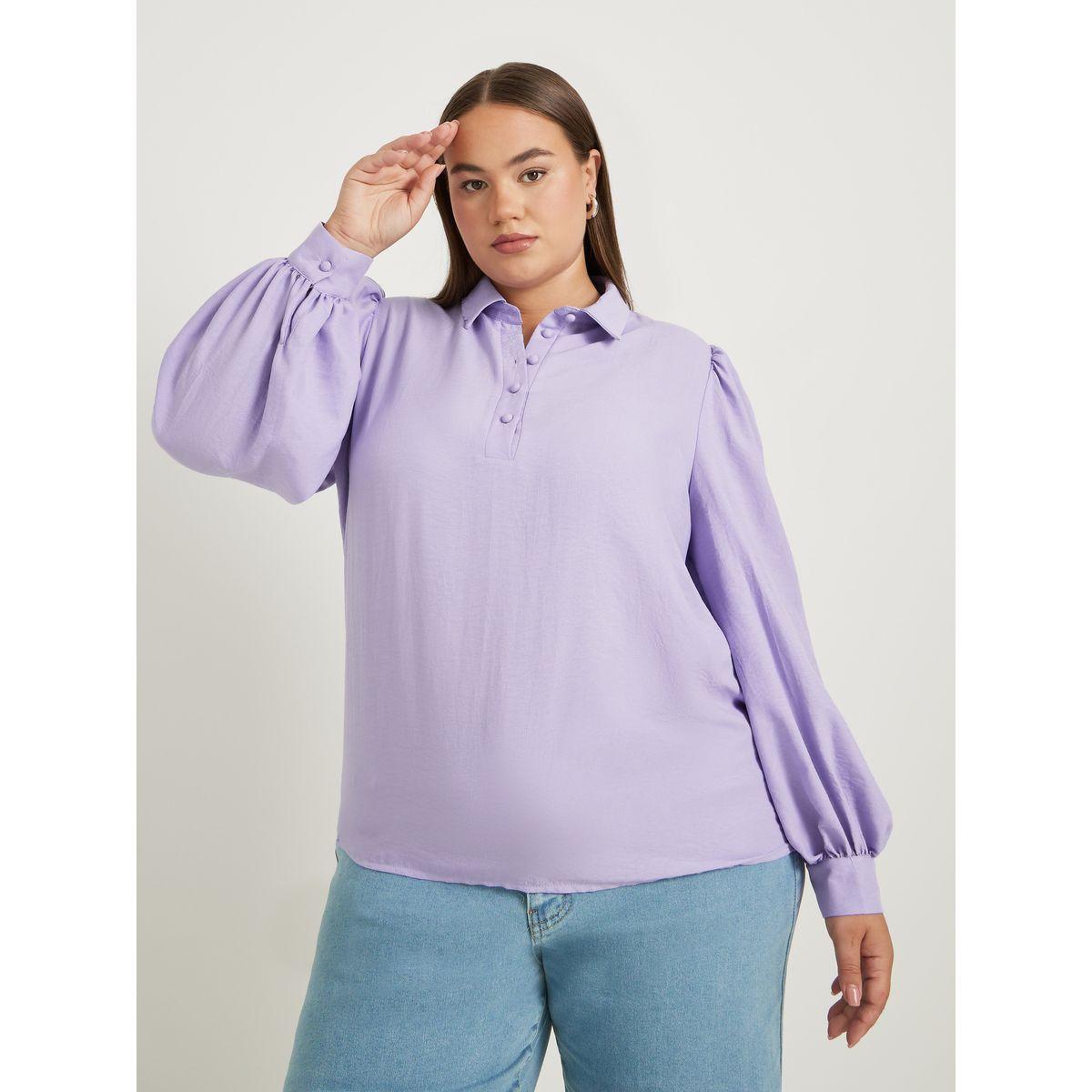 بلوزة بوب أوفر بمقاس كبير وأكمام بالون-women-clothing-shirtsandblouses-shirts-image-2