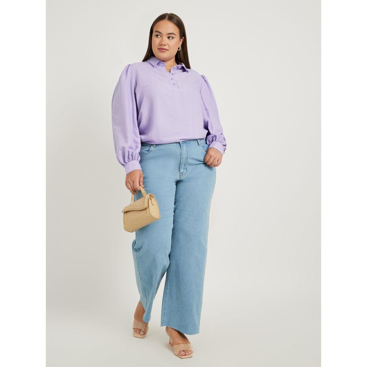 بلوزة بوب أوفر بمقاس كبير وأكمام بالون-women-clothing-shirtsandblouses-shirts-image-3