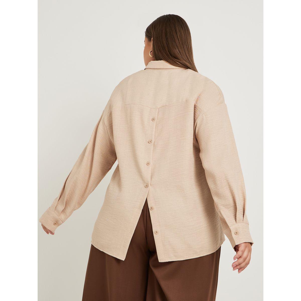 Styli Plus Size Solid Linen Look Button Back Regular Fit Shirt-women-clothing-shirtsandblouses-shirts-image-1