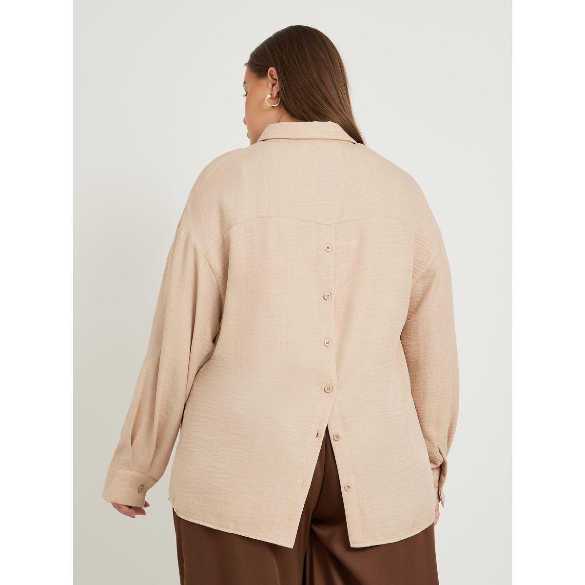 Styli Plus Size Solid Linen Look Button Back Regular Fit Shirt-women-clothing-shirtsandblouses-shirts-image-5