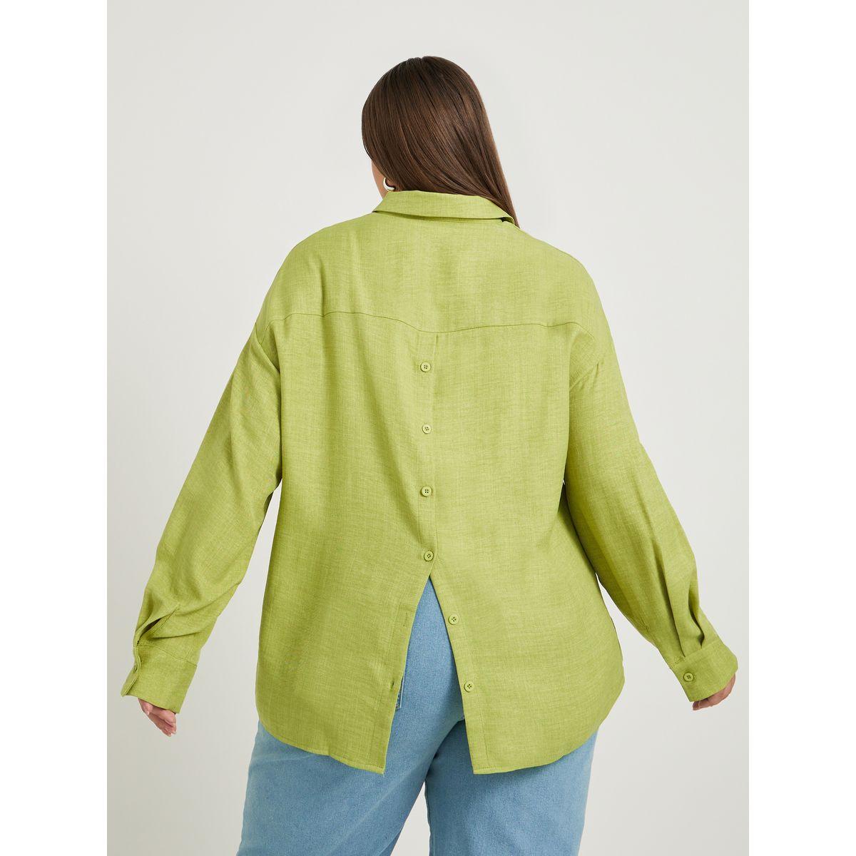 Styli Plus Size Solid Linen Look Button Back Regular Fit Shirt-women-clothing-shirtsandblouses-shirts-image-1
